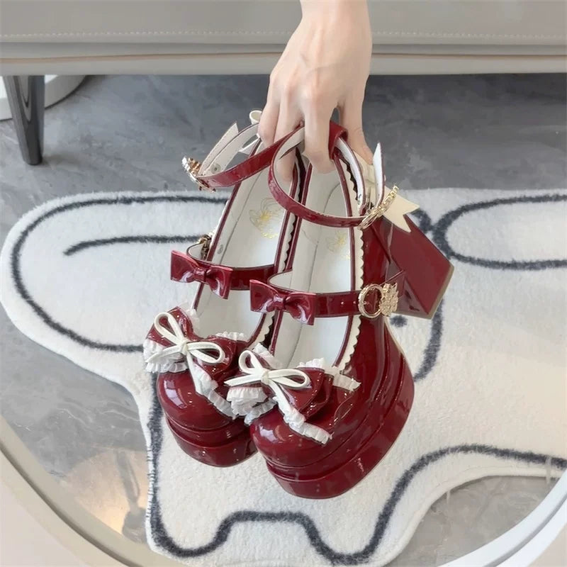 Dreamy Butterfly - Sweet Lolita Round Toe Heel Shoes, Bows & Ruffles 45139:835974