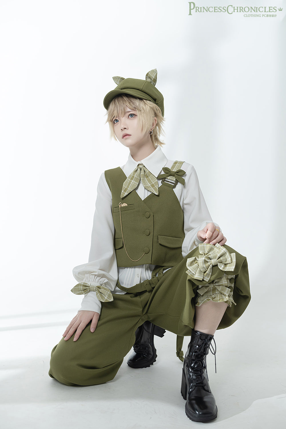 Princess Chronicles - Secret Morning Paper - Ouji Lolita Shirt, Matcha Green Capri Pants