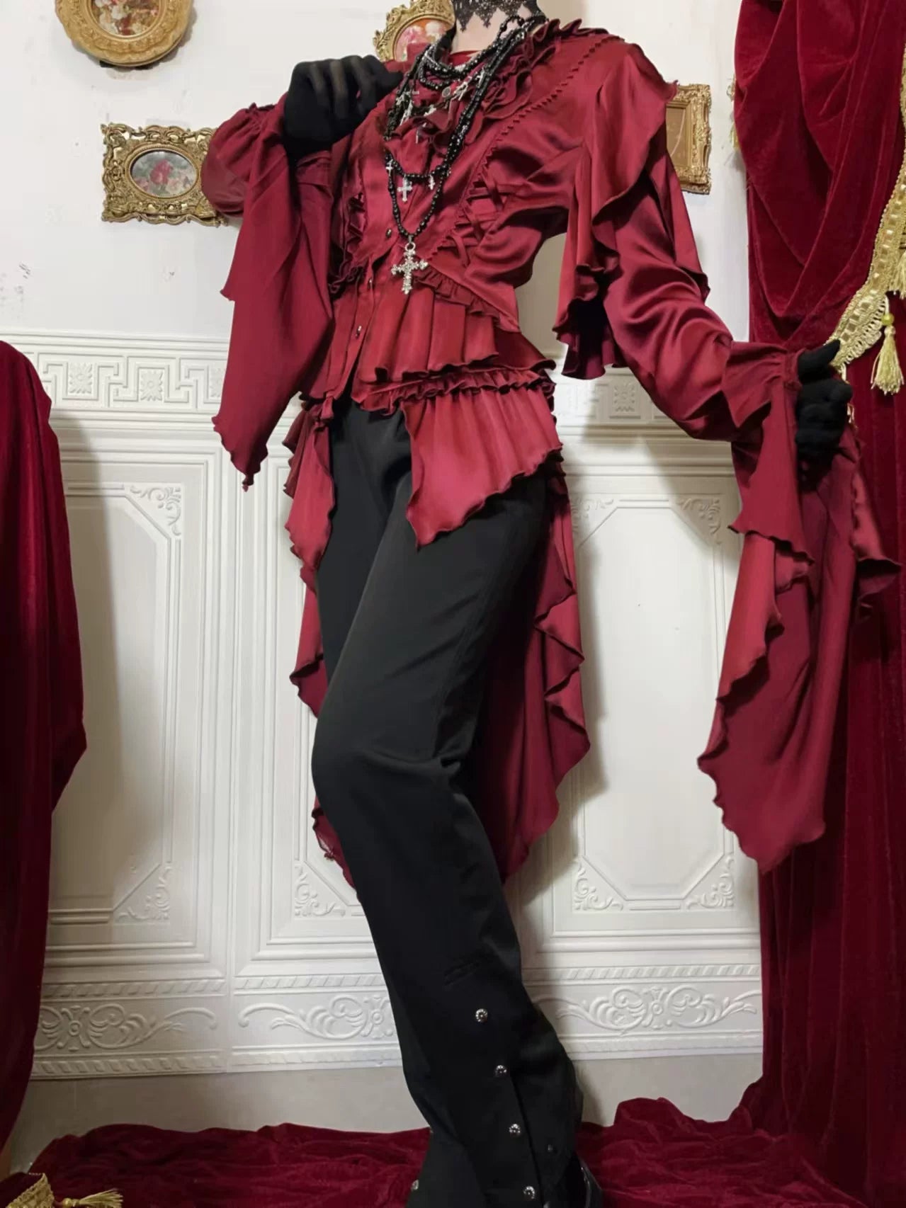 Abyssal Echo - Mermaid Inspired Ouji Lolita Shirt & Side Zipper SK Dress 44434:809266