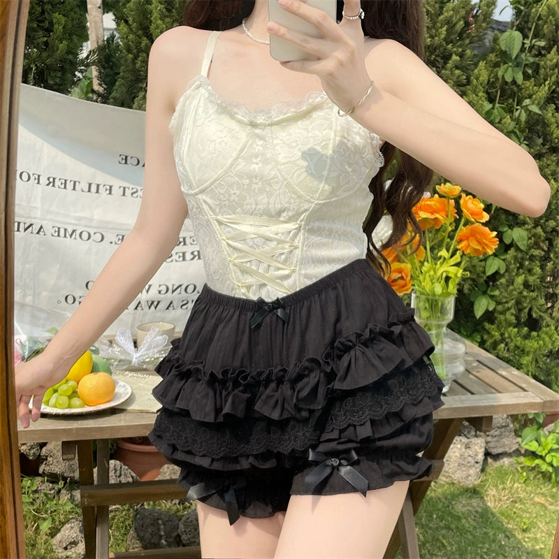 Sugar Girl - Daily Lolita Bloomers Lace Leggings for Summer Wear One Size Black normal quality