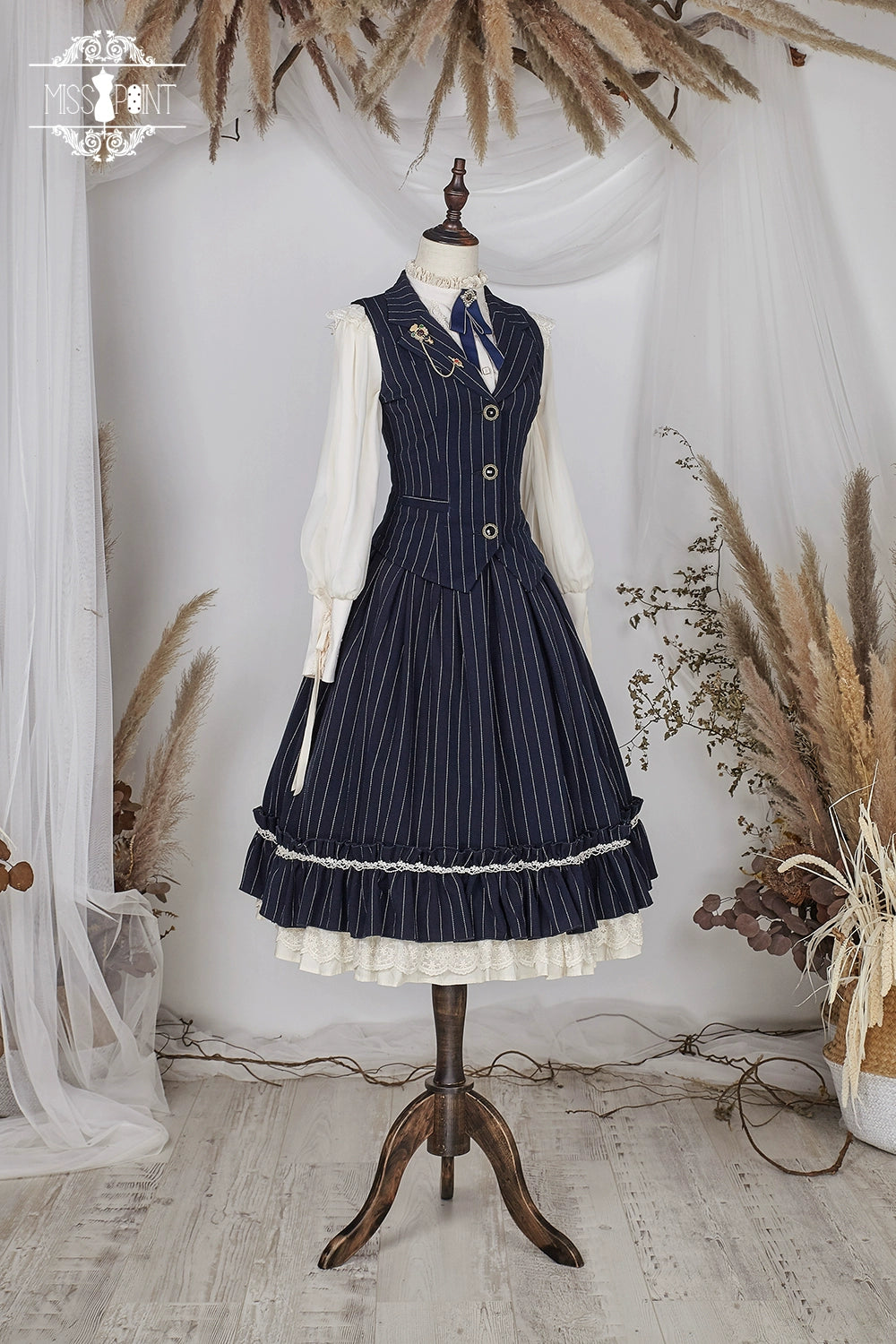 Miss Point~Rose Doll~Elegant Lolita Striped Fishbone Skirt 32524:385174