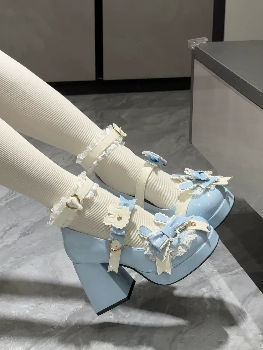 Sweet Bunny Tea Party - Sweet Lolita Chunky Heels Shoes, Bunny-ear Bow Decoration 44839:825352