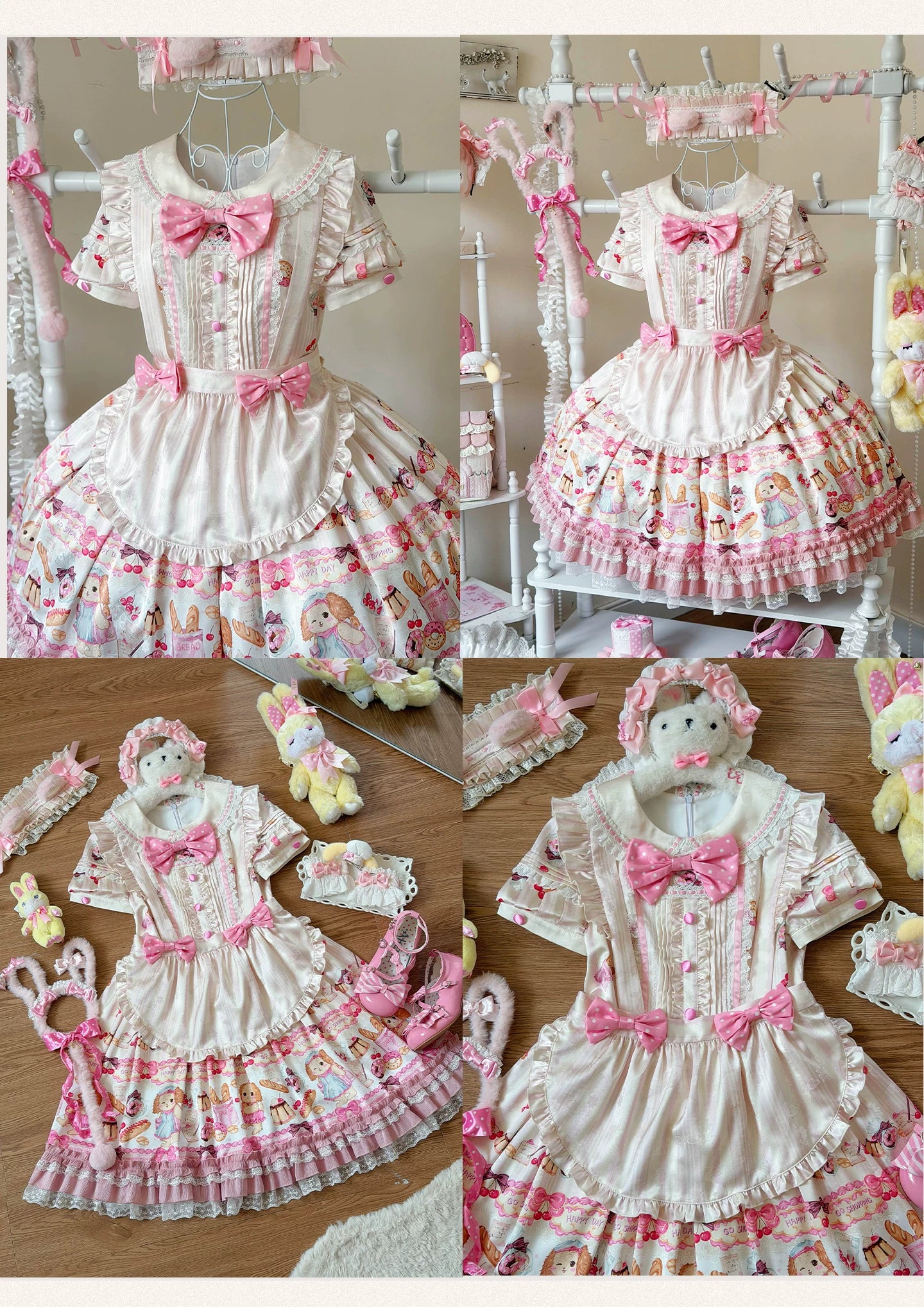 Full Sugar Bakery - Sweet Lolita Puppy Dessert Print OP Dress with Bows