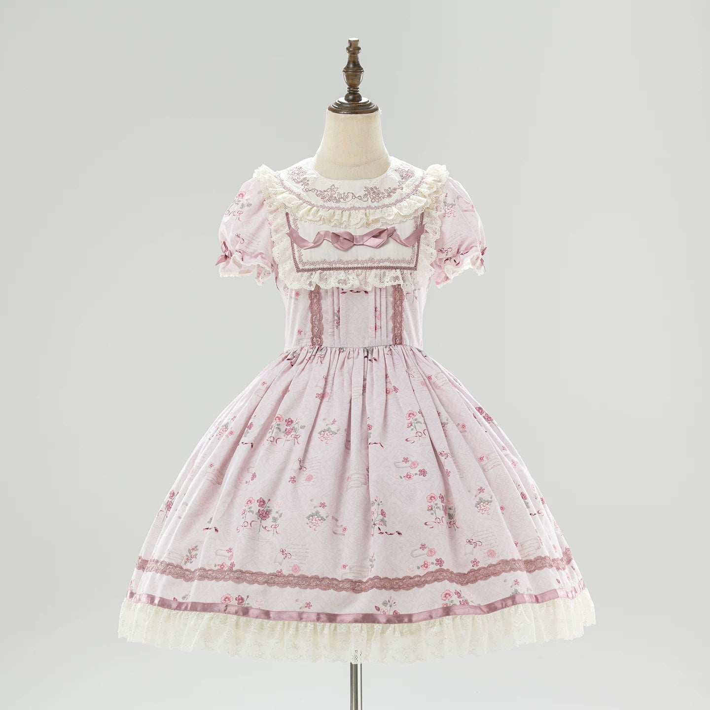 Rose Catalogue - Printed Sweet Lolita OP Dress, Embroidered Apron Pink - OP Only S