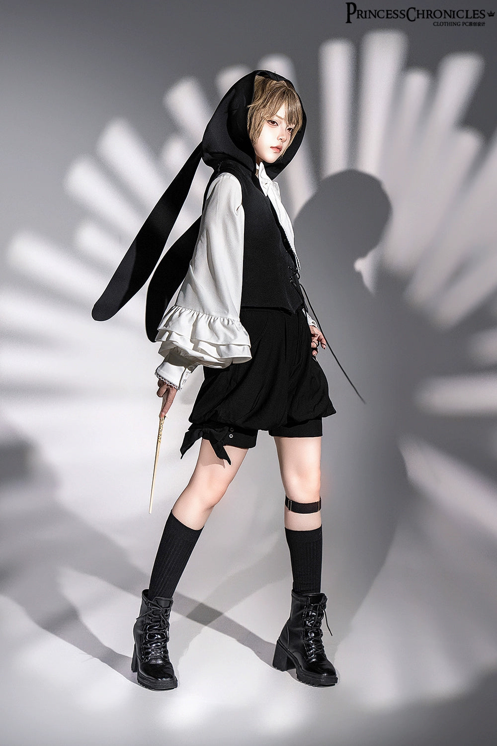 Princess Chronicles - Rabbit Feather - Black Ouji Lolita Vest Shorts Suit Prince Cloak Set