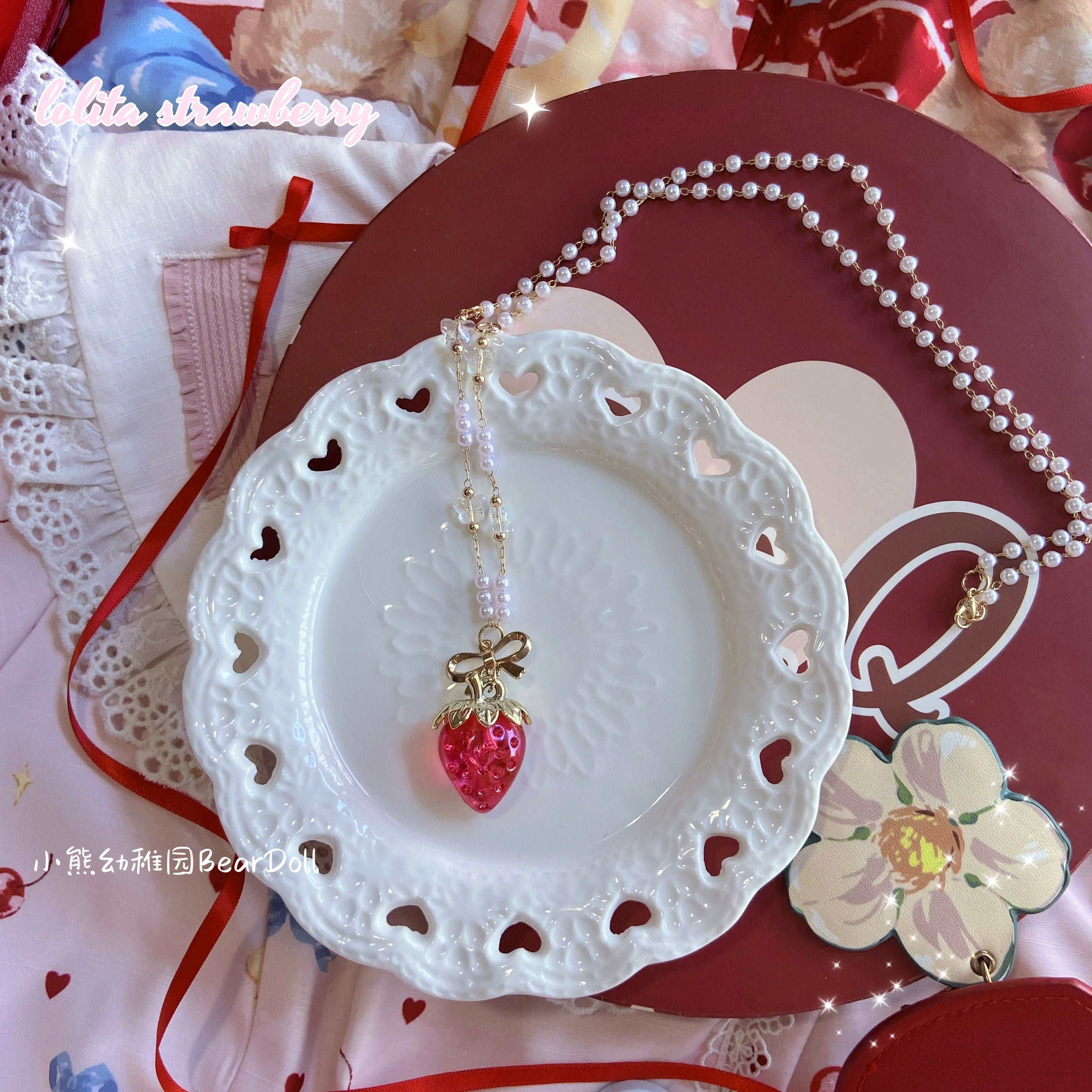 Bear Doll - Sweet Lolita Necklace Strawberry Charlotte Necklace Red strawberry