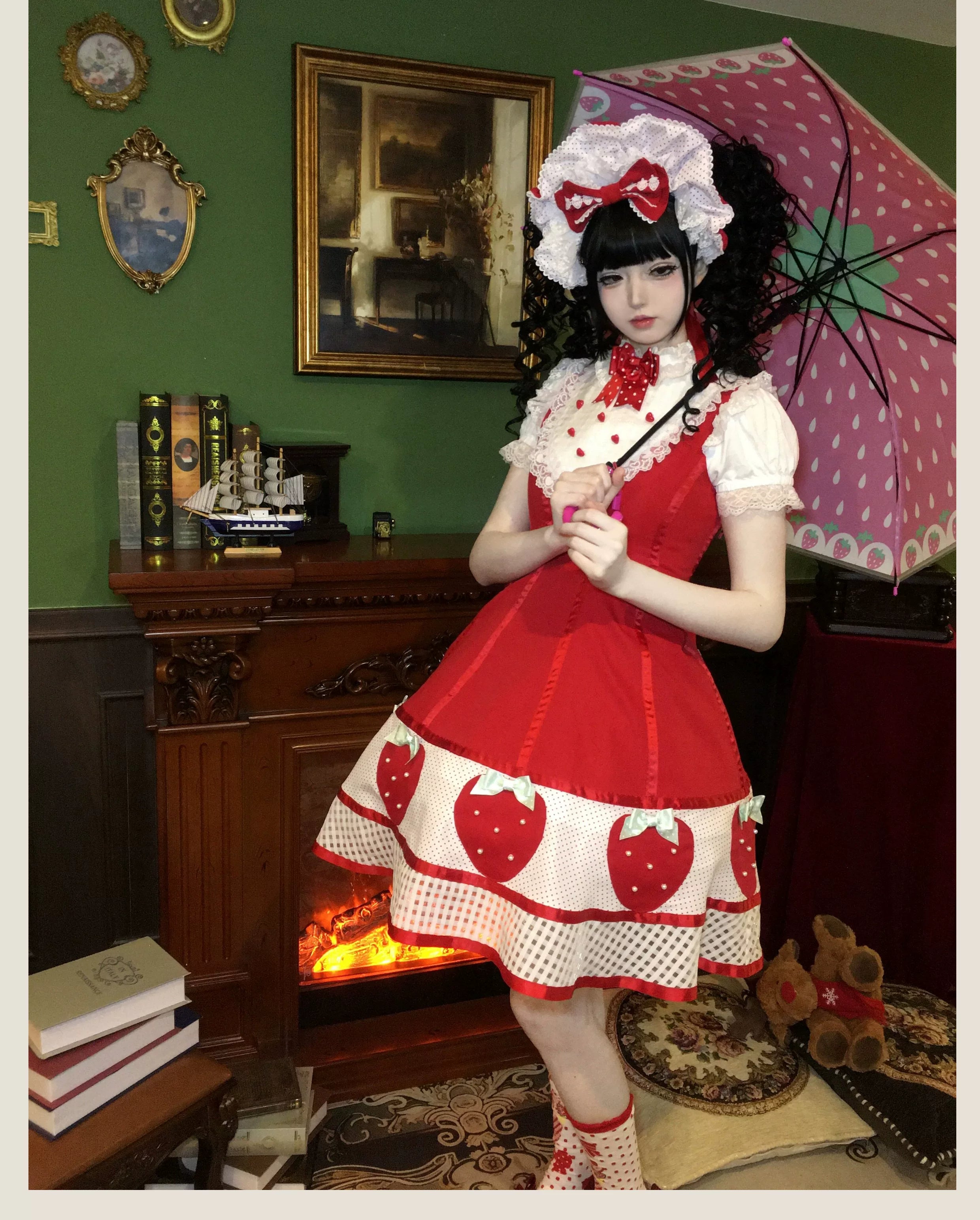 The Weird Strawberry Lady - Old School Lolita JSK, Hand-Studded Strawberry