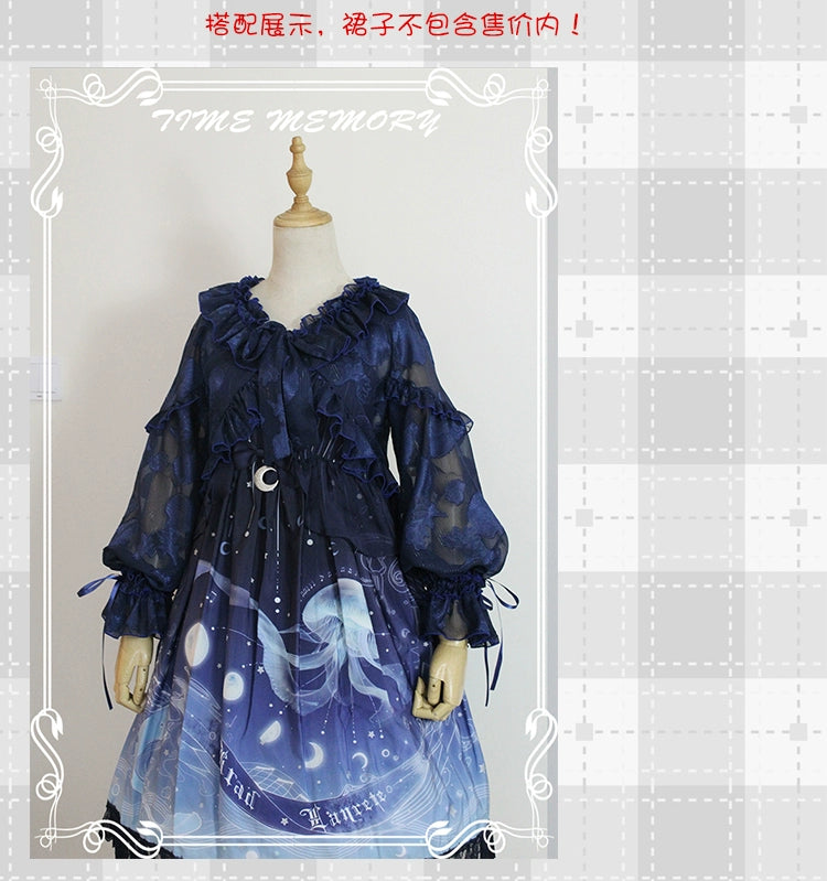 Time Memory~Xianbei~Sweet Lolita Chiffon Lantern Sleeve Cardigan with Bow 34598:463154
