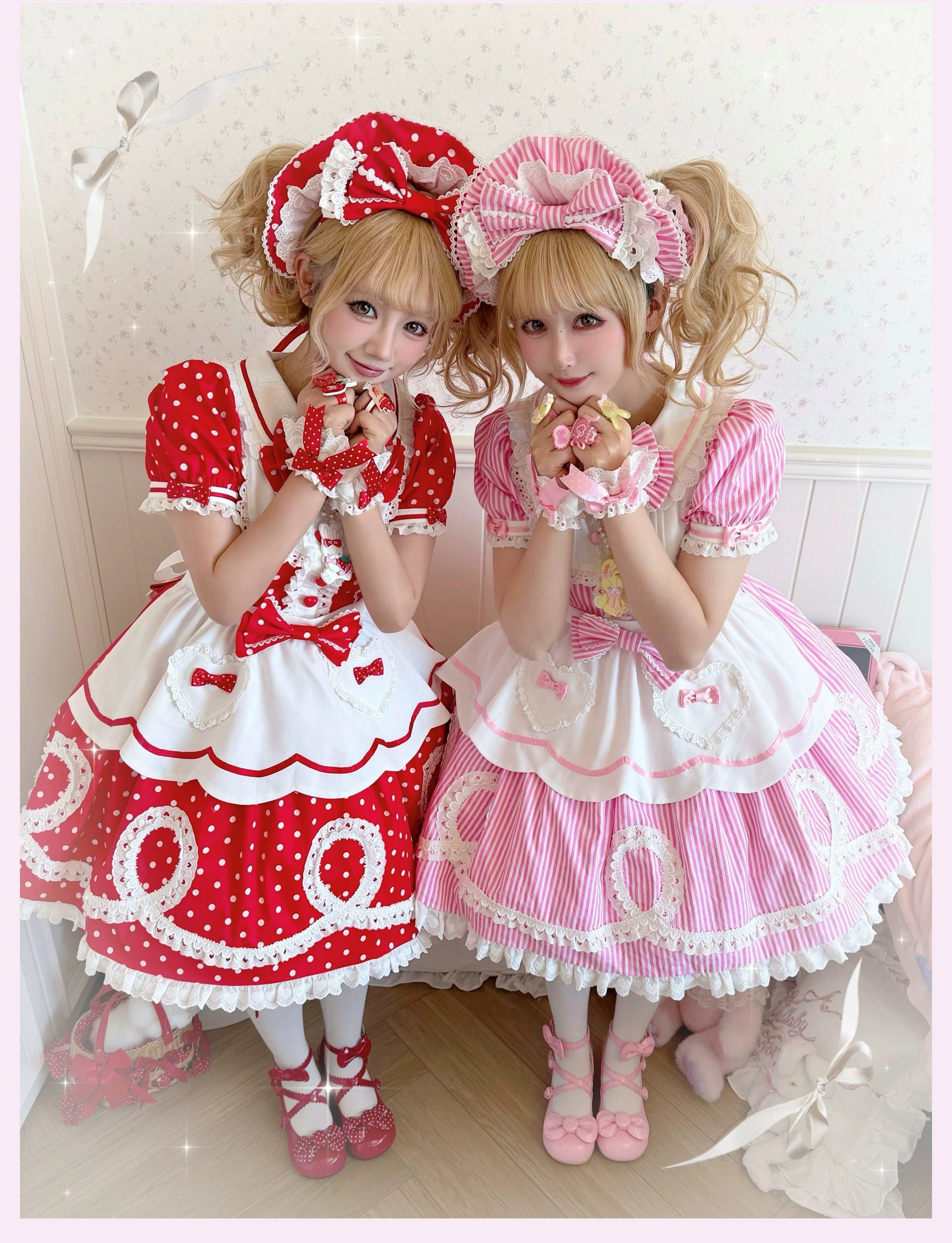 Candy Shop Manager - Old School Lolita Striped OP Dress, Detachable Apron