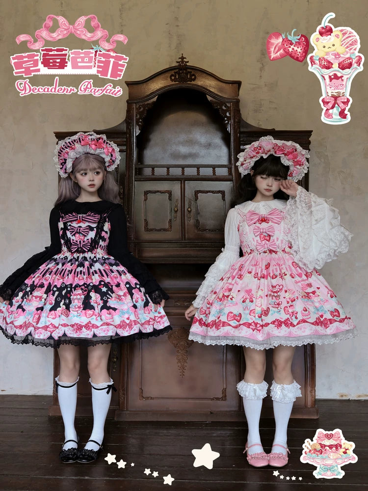 Strawberry Parfait - Strawberry Print Sweet Lolita JSK Dress, Side Pocket 44539:813181