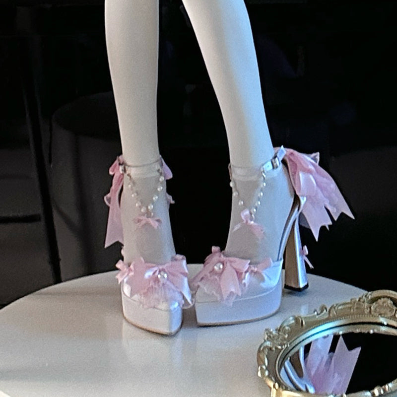 Sky Rabbit - Butterfly Dream - Wedding Sweet Lolita Platform Shoes with High Heels White Pink - Regular Version 35