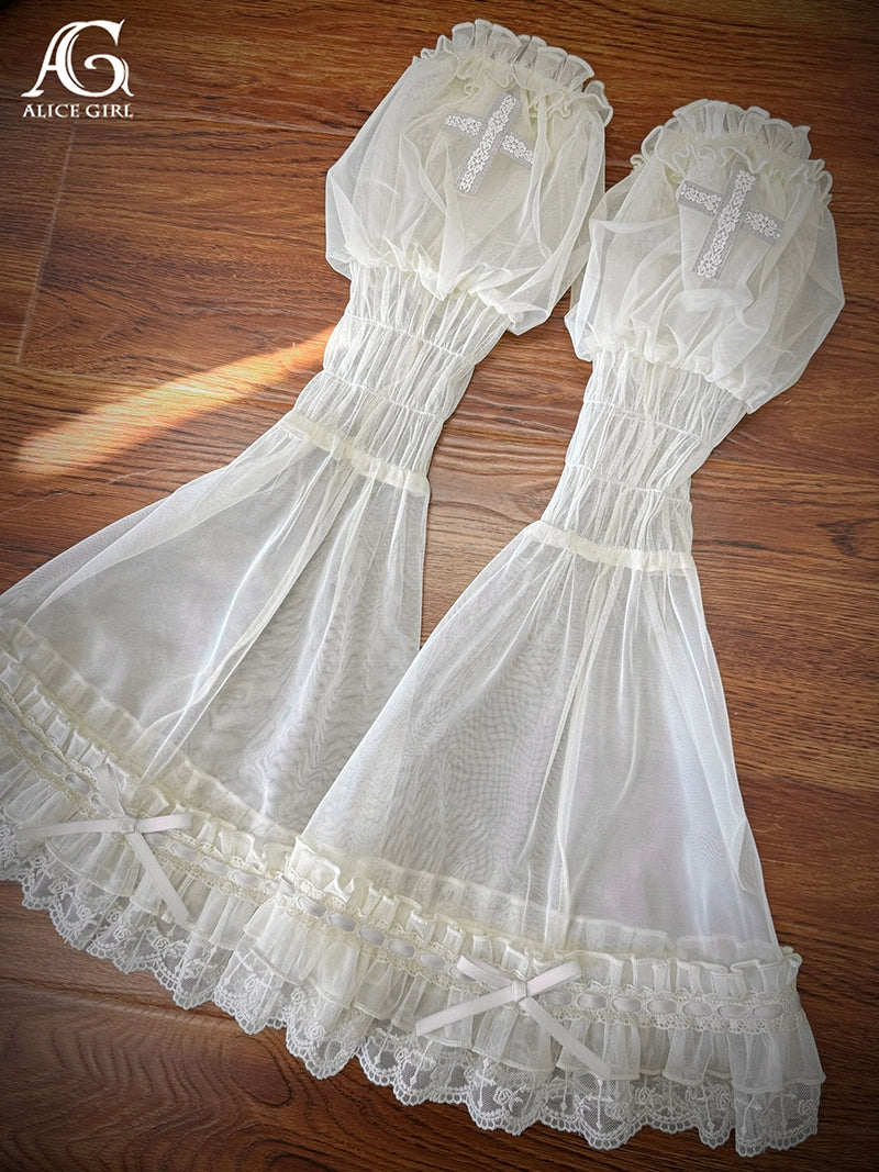 Alice Girl - Cross Princess - Sweet Lolita Princess Sleeves Cross Embroidery Sleeves XS Beige
