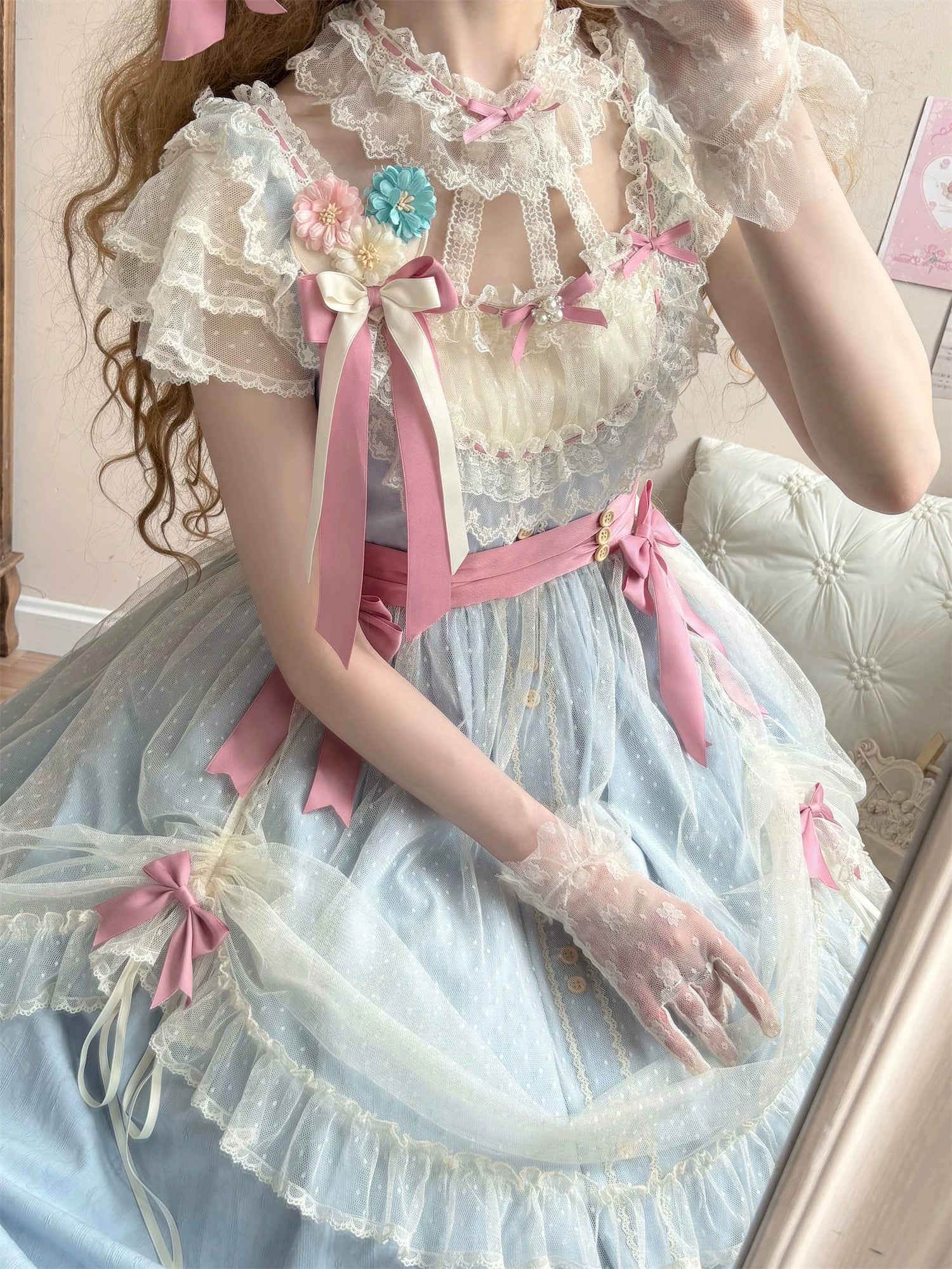 Uncle's Workshop - Fluttering Cherry Spring Strings - Cotton Sweet Lolita JSK Dress 42196:776700