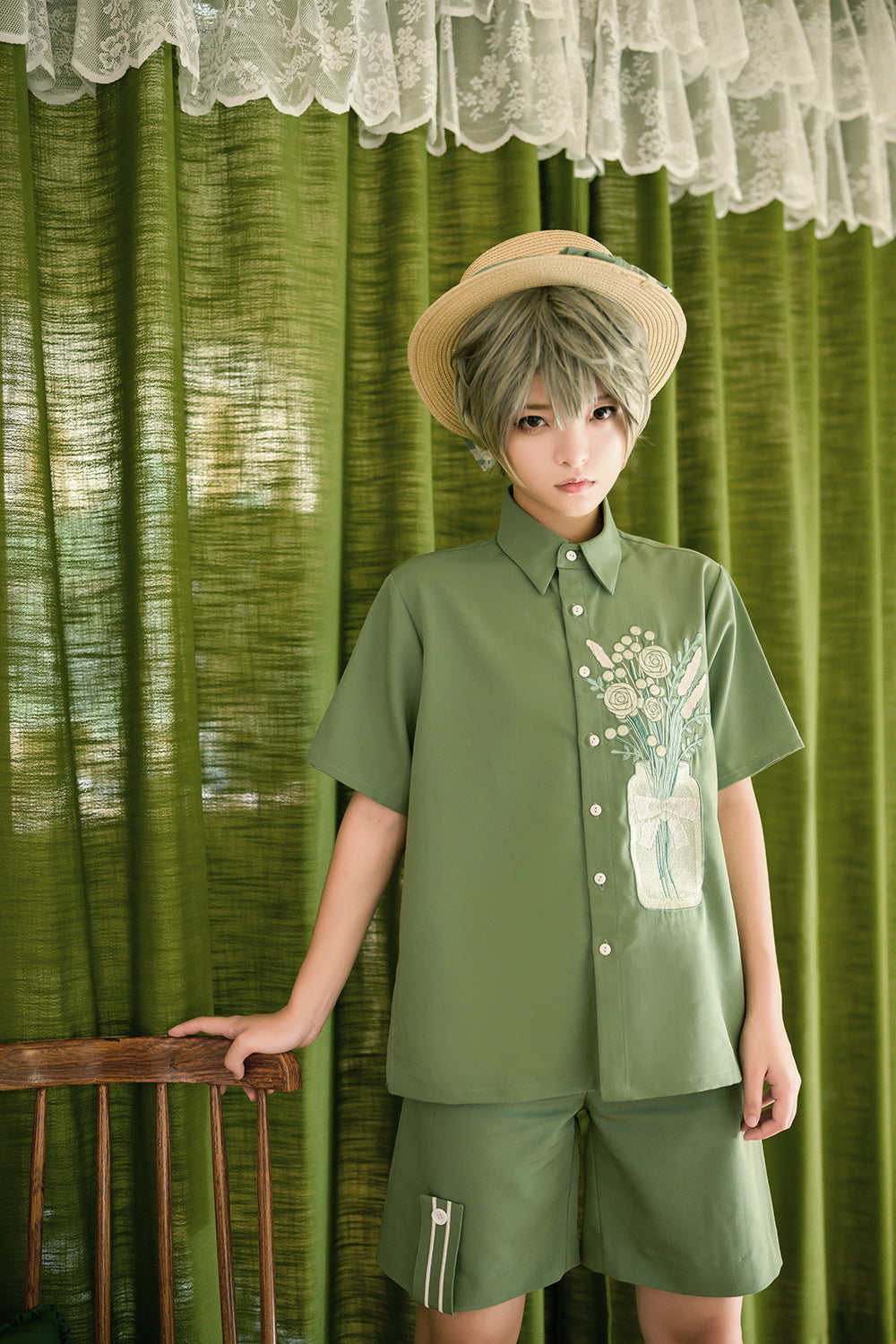 Princess Chronicles - Limited Flowering Time - Retro Green Flower Embroidery Shirt 18950:272630