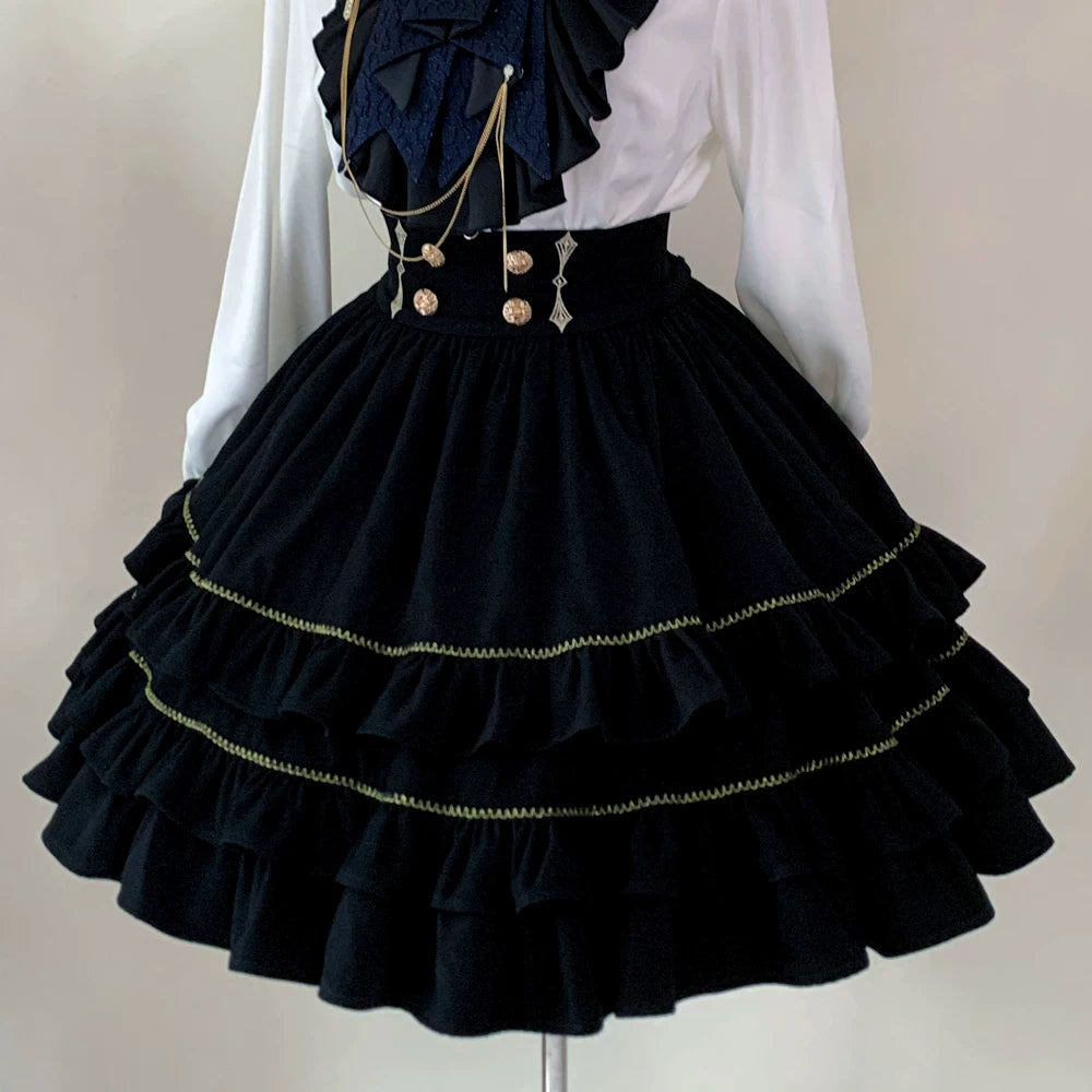 Fallen Moon Code - Retro Military Lolita Capelet-Sleeve Set: Vest, Skirt & Pants (L M S XL) 45480:849651