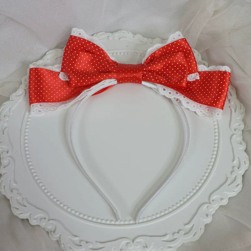 Polka Dot Lolita KC, Heart-shaped Decoration Red - Single Bow KC