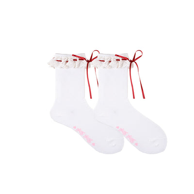 Roji Roji~Isabella~Sweet Lolita Lace Mid-Calf Socks Multicolors size red short socks 