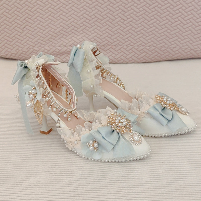 Cat Fairy - Gorgeous Lolita Tea Party Necklace, High Heels Shoes and BNT Hat light blue shoes