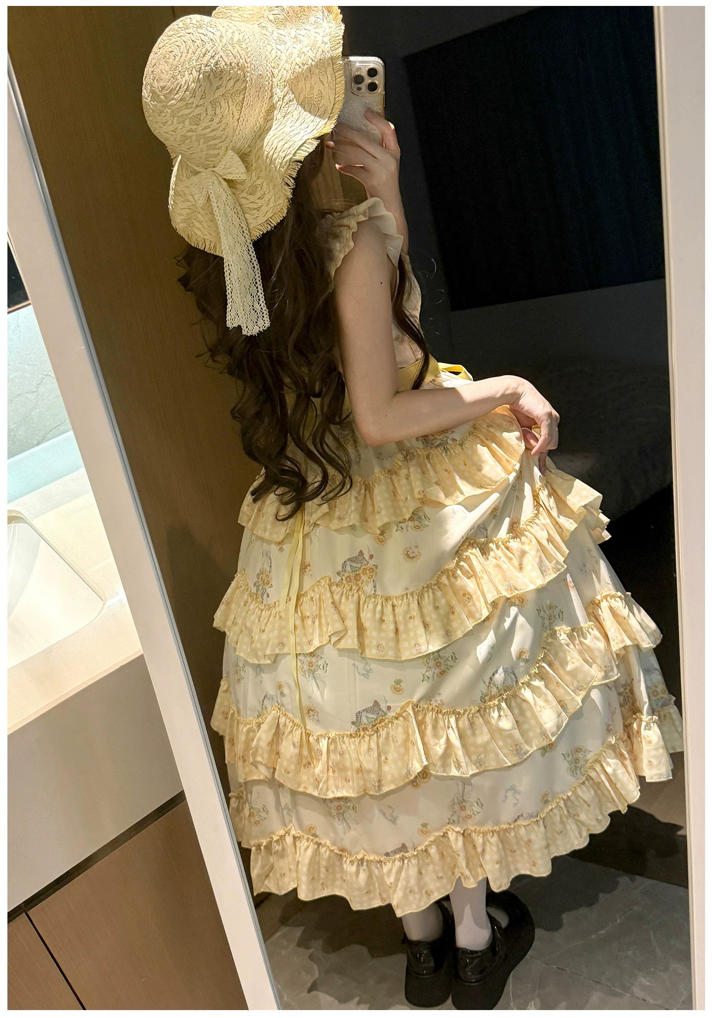 Small Sunflower - Classic Lolita Sunflower Printed JSK Dress, Tiered Hem 45740:860886
