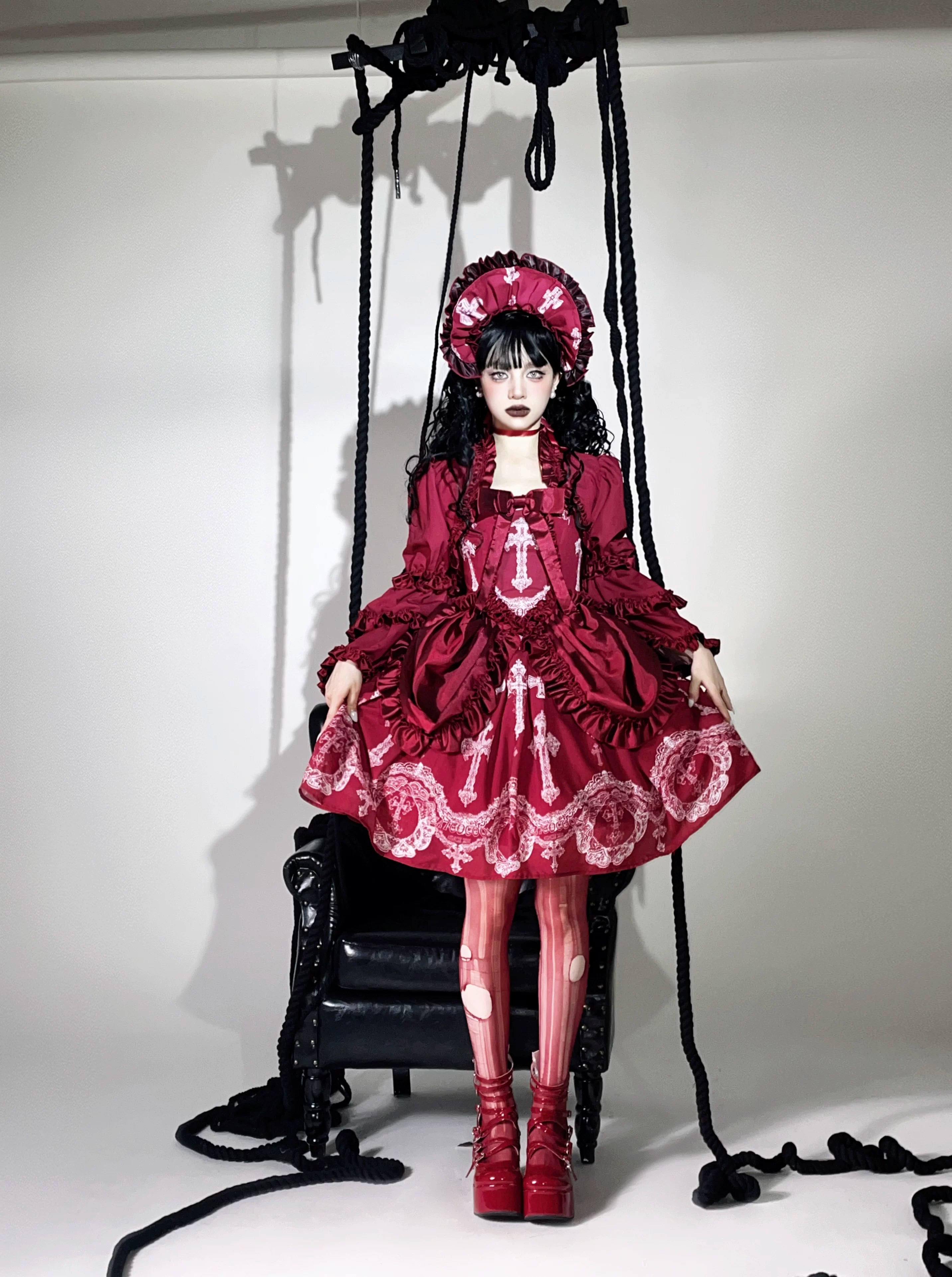 Lace Cross - Gorgeous Gothic Lolita JSK Dress, Hime Sleeve Bolero