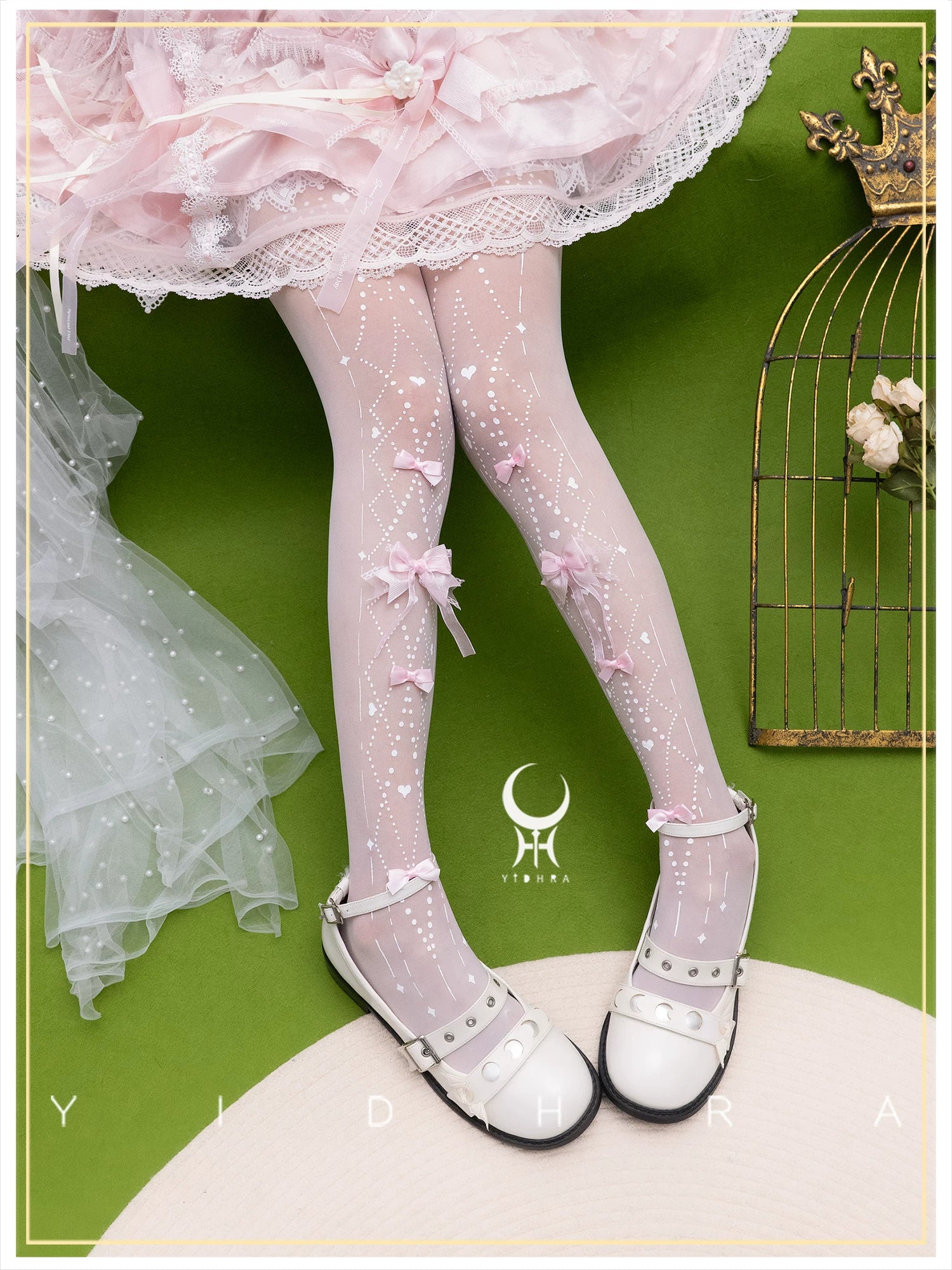 Soft Mood - Sweet Lolita Argyle Print Tights with Pink Bows