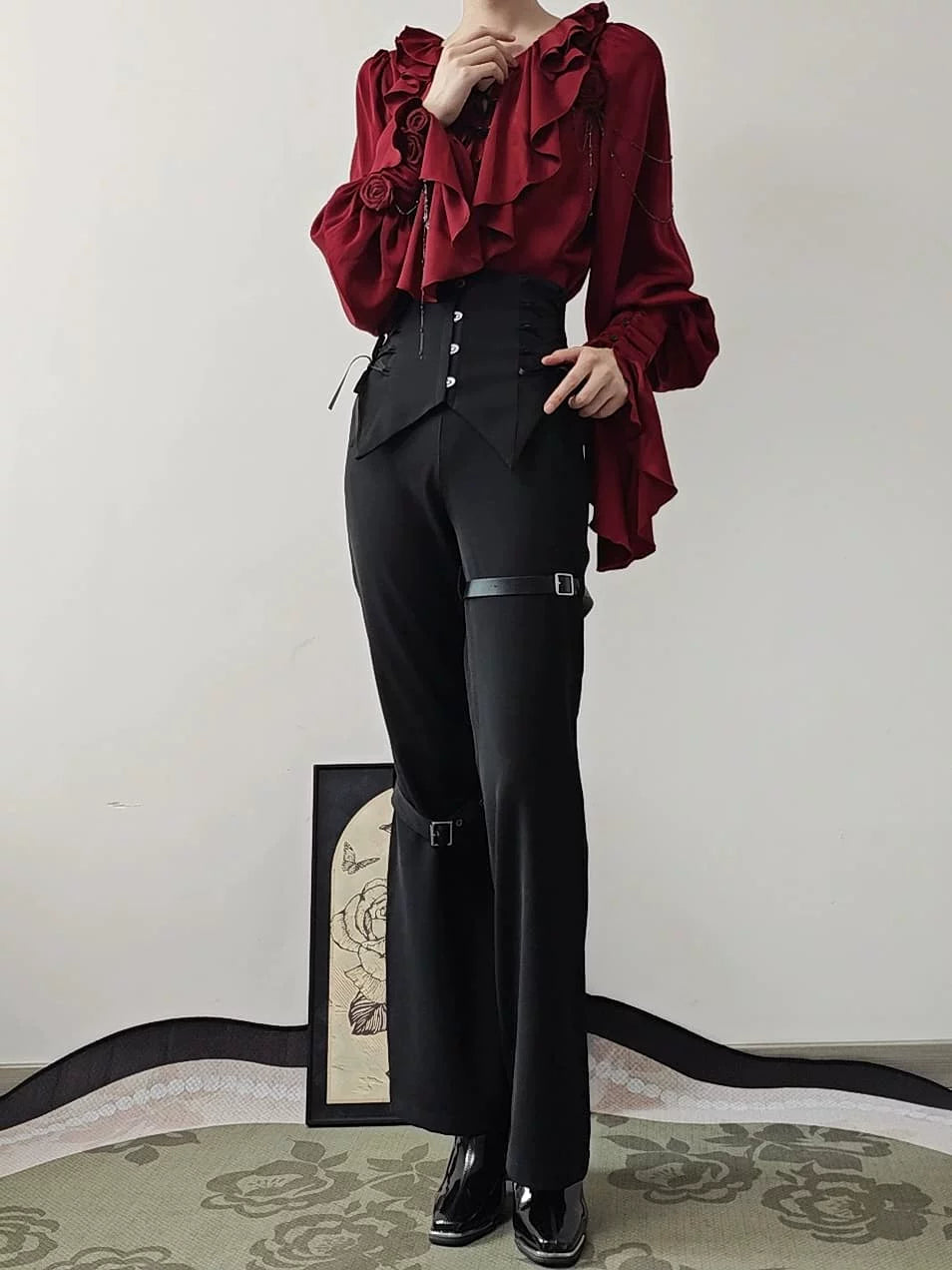 Ouji Lolita V-Line Backless Blouse & Slight Flare Pants 45671:858329