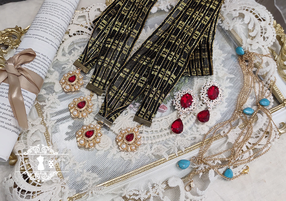 Miss Point~Dusk Bester~Egyptian Lolita Brooch Waistband Shawl a pair of decorative ribbons on both sides of SK (black color) 17026:232446