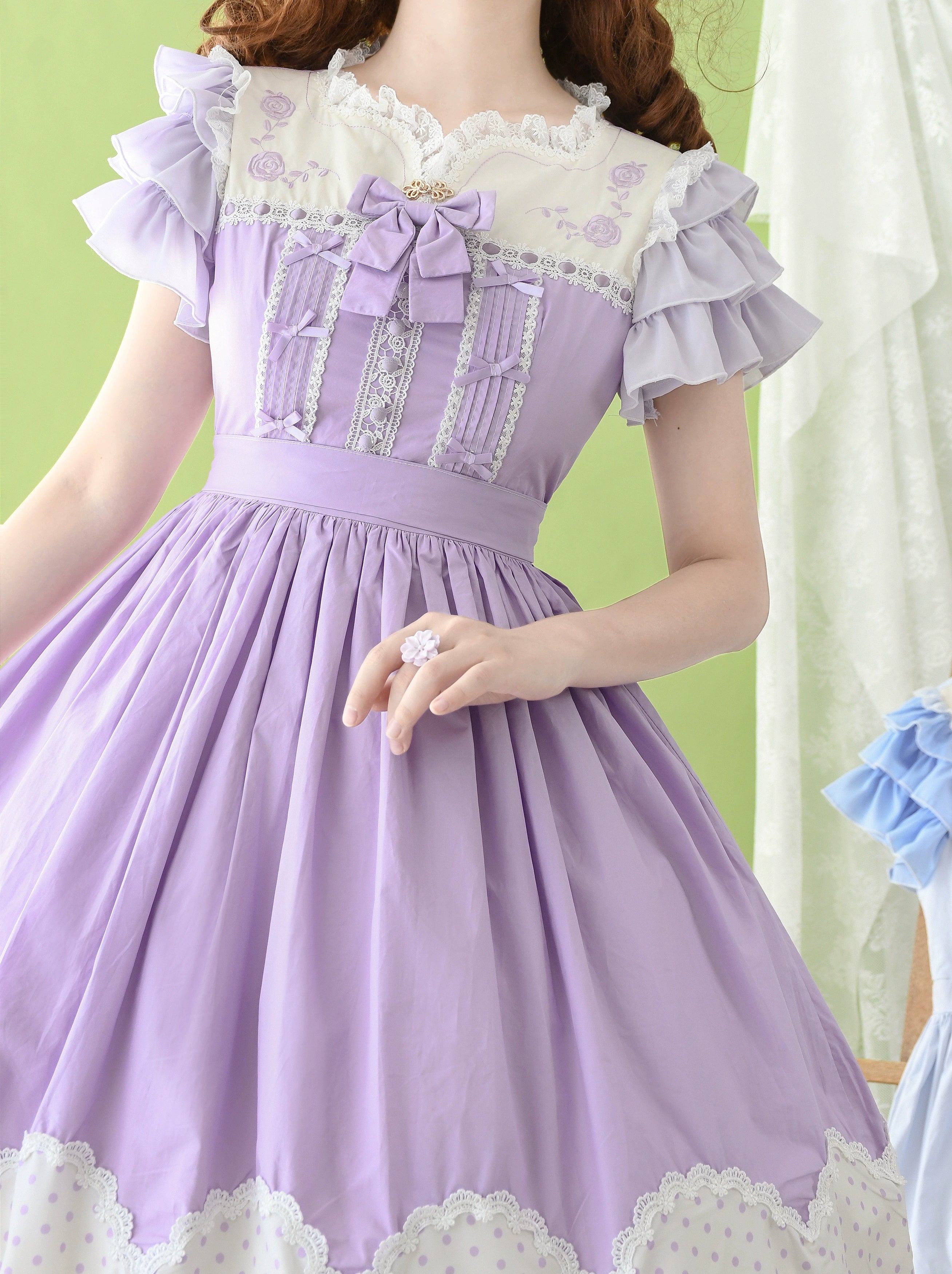 Strawberry Witch - Summer Breeze - Sweet Lolita OP Embroidery Daily Lolita Dress S Wisteria purple