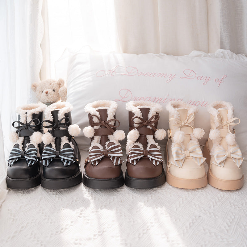 Beauty Bunny - Milk Bear - Winter Lolita Shoes Thick Sole Fleece Snow Boots
