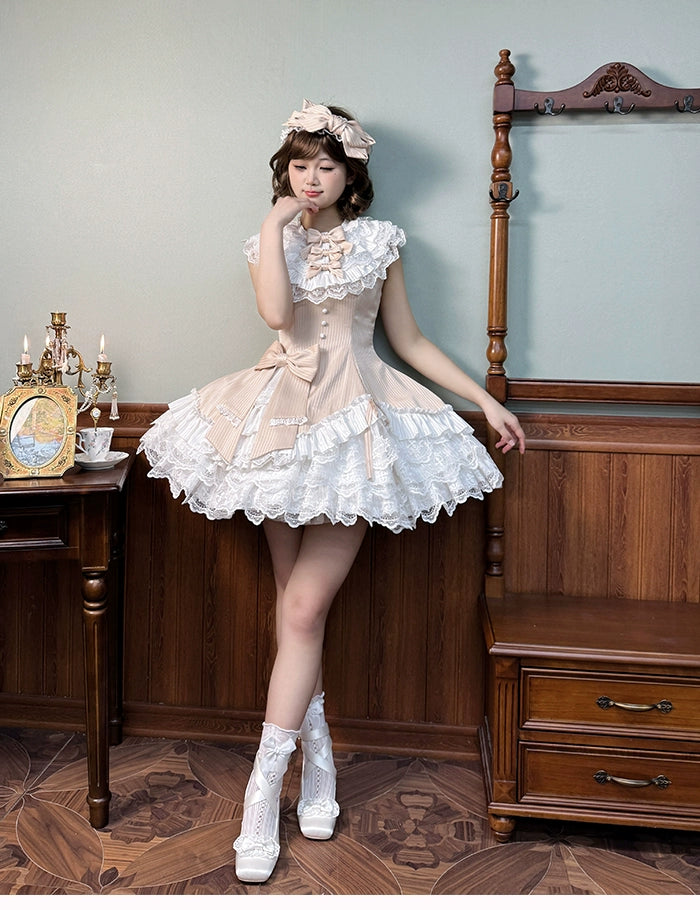 Alice Girl~Arrogant Miss~Sweet Lolita Jumper Dress with Tiered Lace Dress 41484:699442