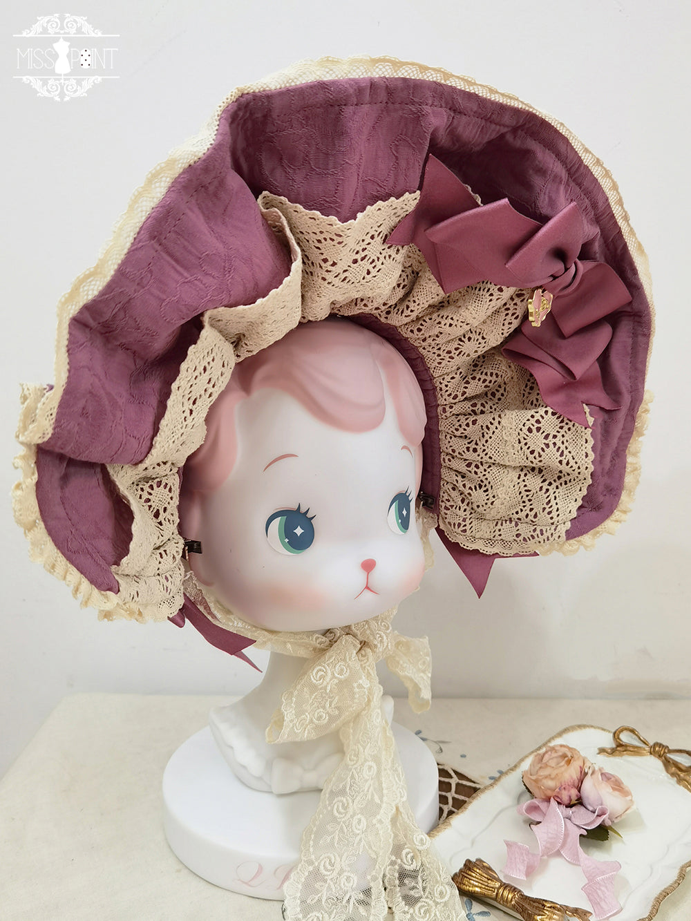 Miss Point - Lilyka Garden - Classic Lolita Headdress and Necklace Brooch Bow Trailing BNT - Plum Color