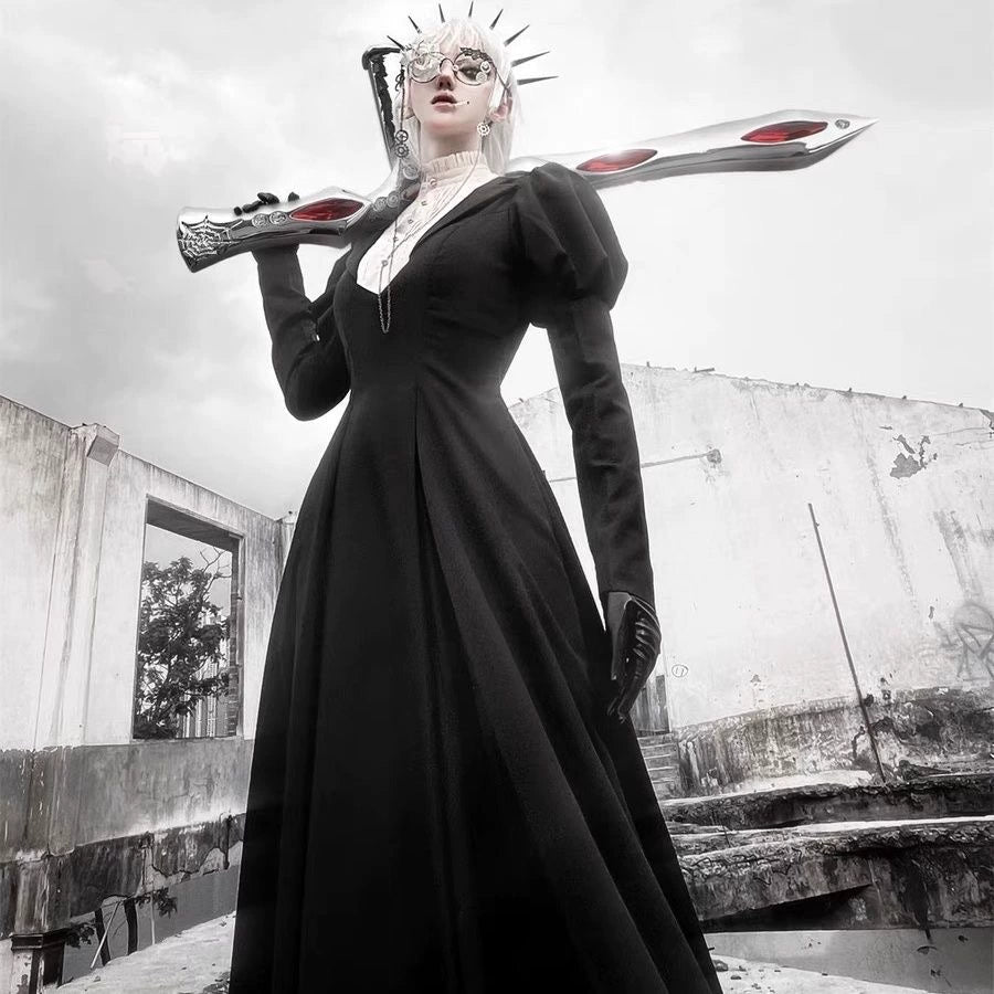 Wanqingyuan - Halloween Gothic Lolita OP Nun Style Long Sleeve Dress