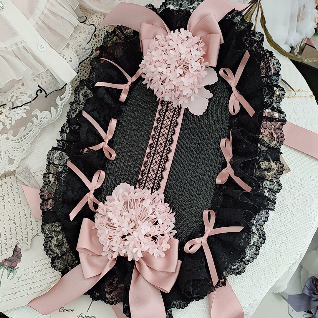 Honey Princess - Handmade Gothic Lolita BNT Halloween Lolita Hat Bottom with lace - black pink