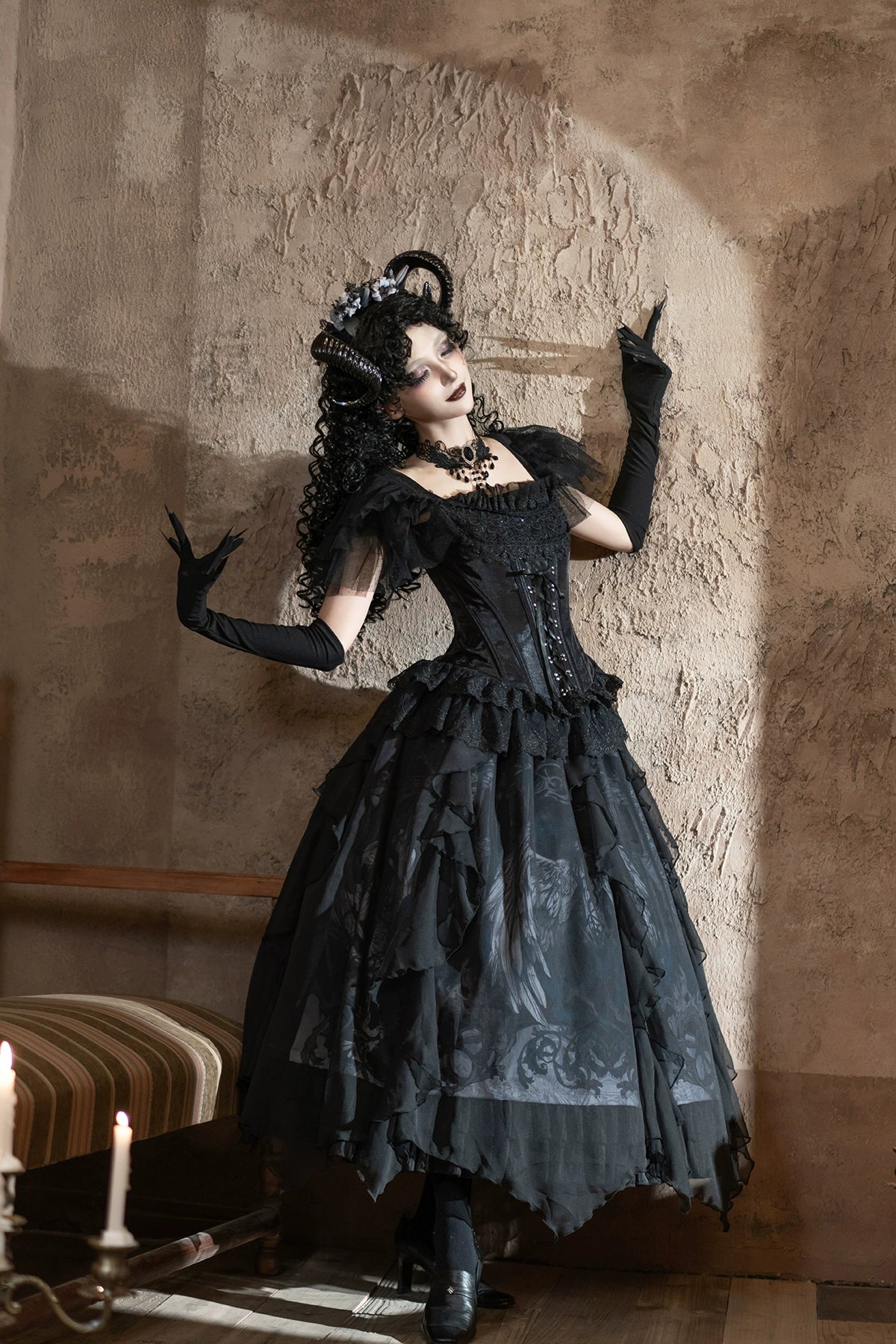 Muppet Mind Ben - Demon Goat - Gothic Lolita Corset & Printed SK 44183:797549