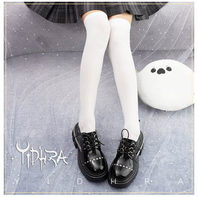 Yidhra~Daily Lolita 80D Velvet JK Knee-High Socks free size white-80D-long tube 
