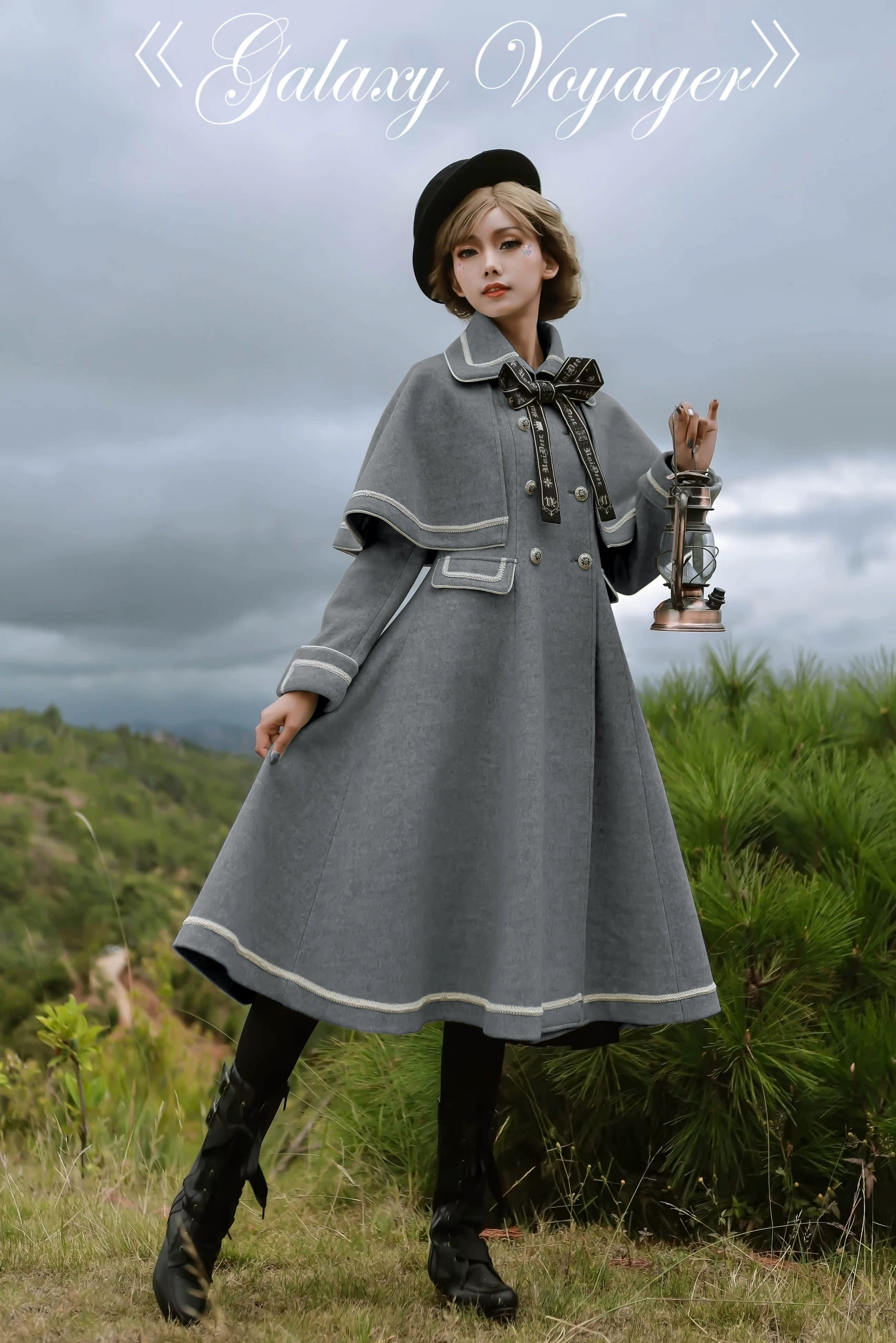 Unideer - Galaxy Traveler - Classic School Lolita Overcoat with Detachable Cape and Bow 39940:656454