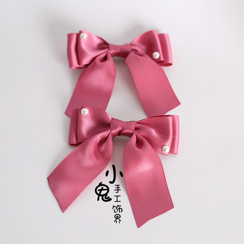 Xiaogui - Velvet Cake - Sweet Lolita Head Accessory Set with Ribbon Bow Details A Pair of Side Clips Only