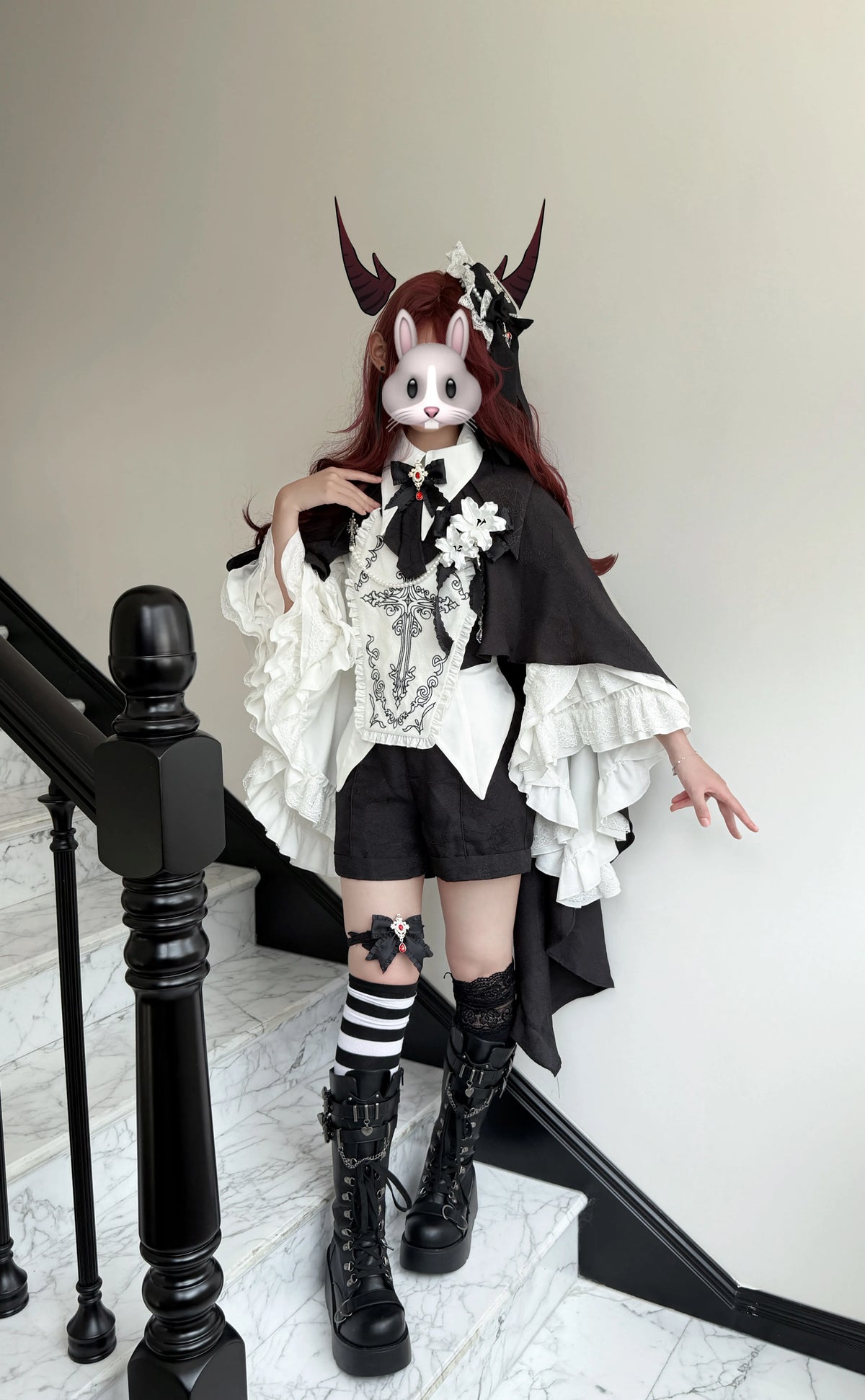 Sloth of Seven Deadly Sins - Ouji Lolita Hime Sleeve Blouse & Shorts Set, Cross Embroidery