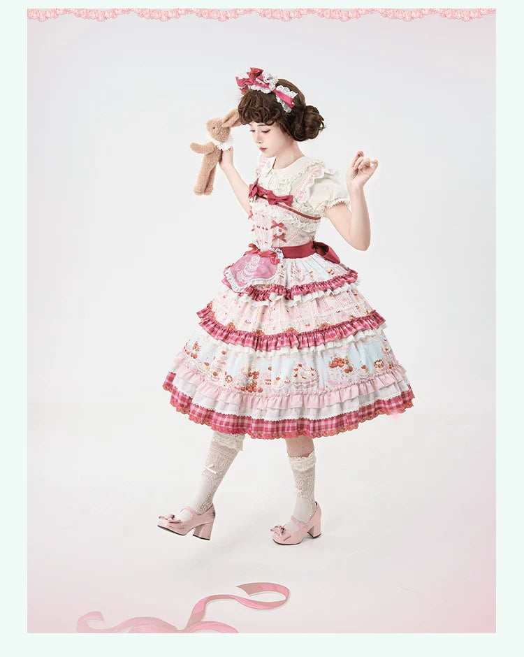 Cherry Cake - Printed Sweet Lolita JSK Dress, Embroidered Apron 44904:827160