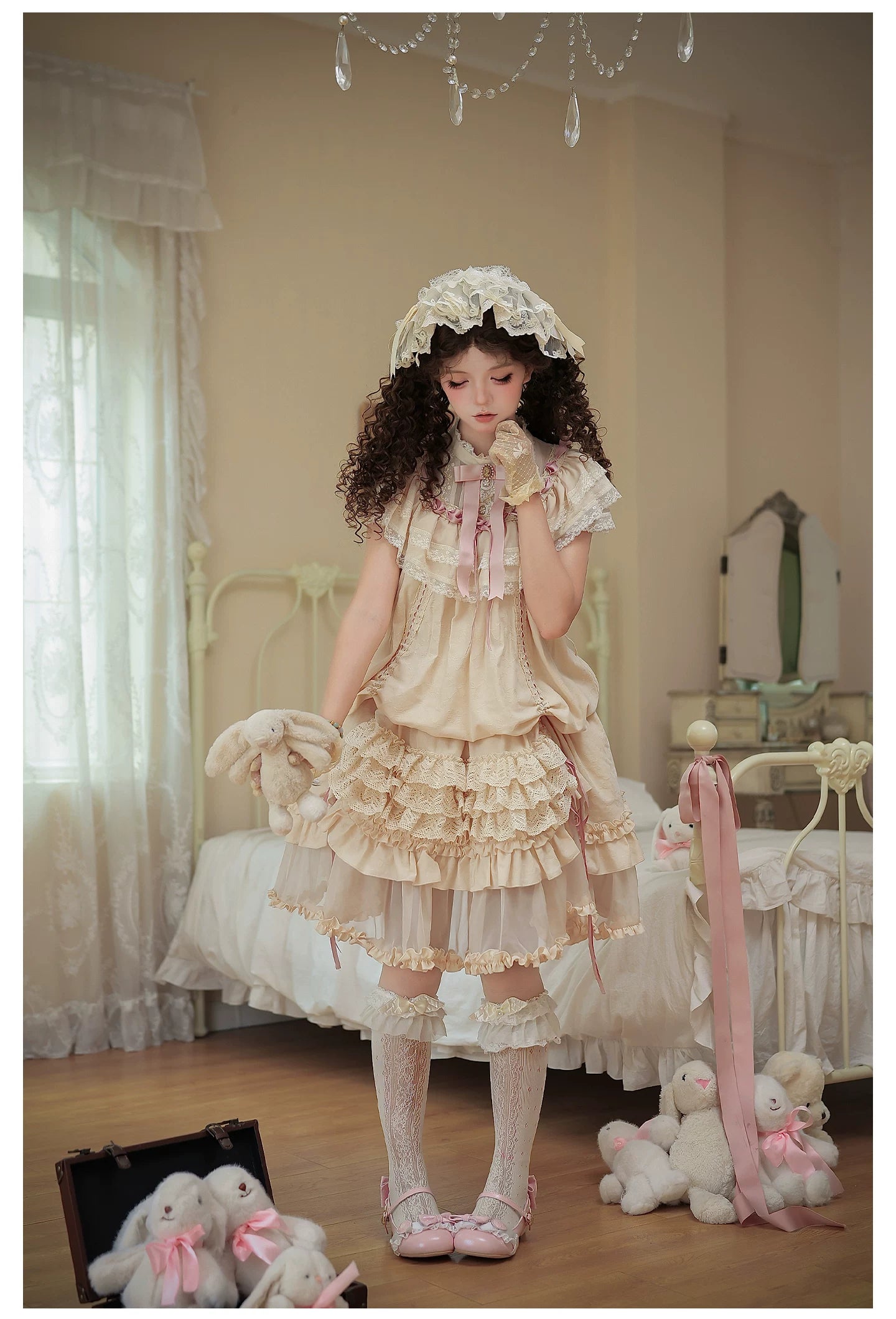 Lily's Dream - Cotton Lining Classic Lolita OP, Drawstring Liftable Hem 45539:854810