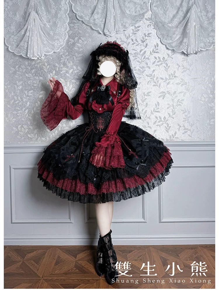 Dark Fog Feast - Gothic Lolita Bust-support Strap Dress, Lace & Cross 45256:842535