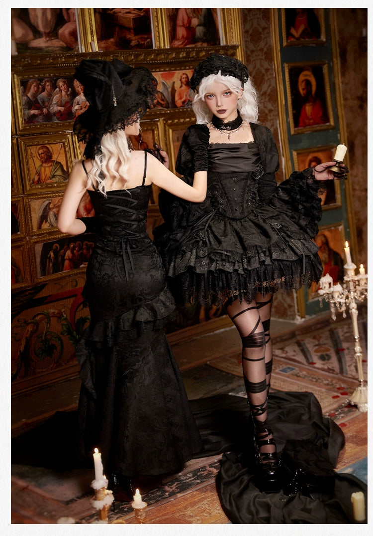 With PUJI - Letter and Poetry · Twilight - Black Gothic Lolita Skirt Set, Witch-Inspired