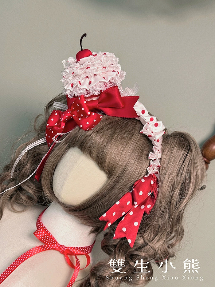 Shuang Sheng Xiao Xiong - Bite The Cake - Sweet Lolita Accessories, Red & White Polka Dots