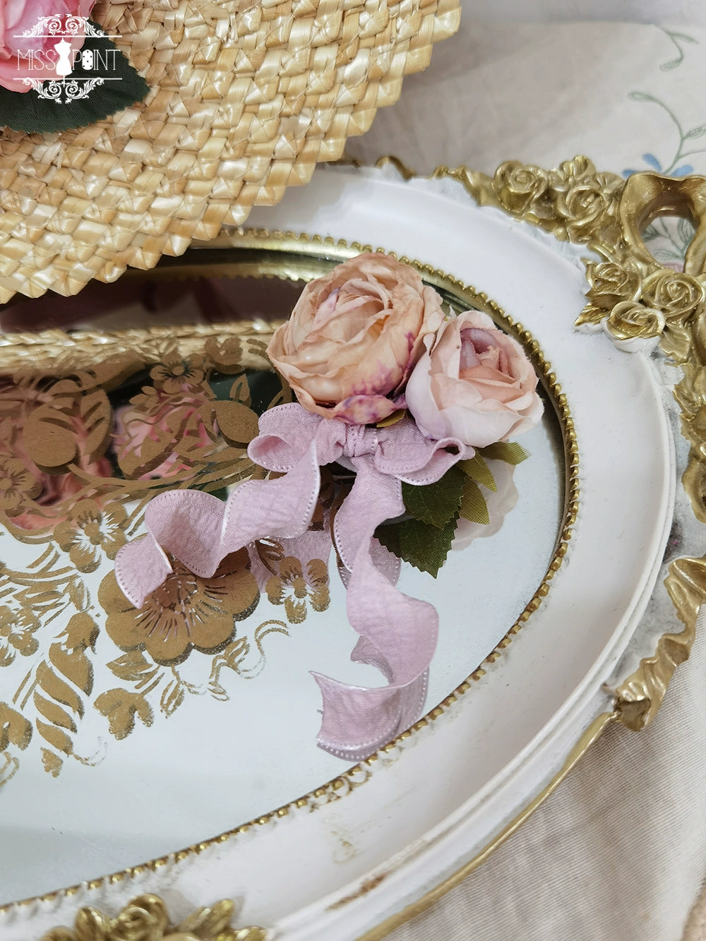 Miss Point - Lilyka Garden - Classic Lolita Headdress and Necklace Brooch Bow Trailing Hanamaru Headpiece/Brooch 2-in-1