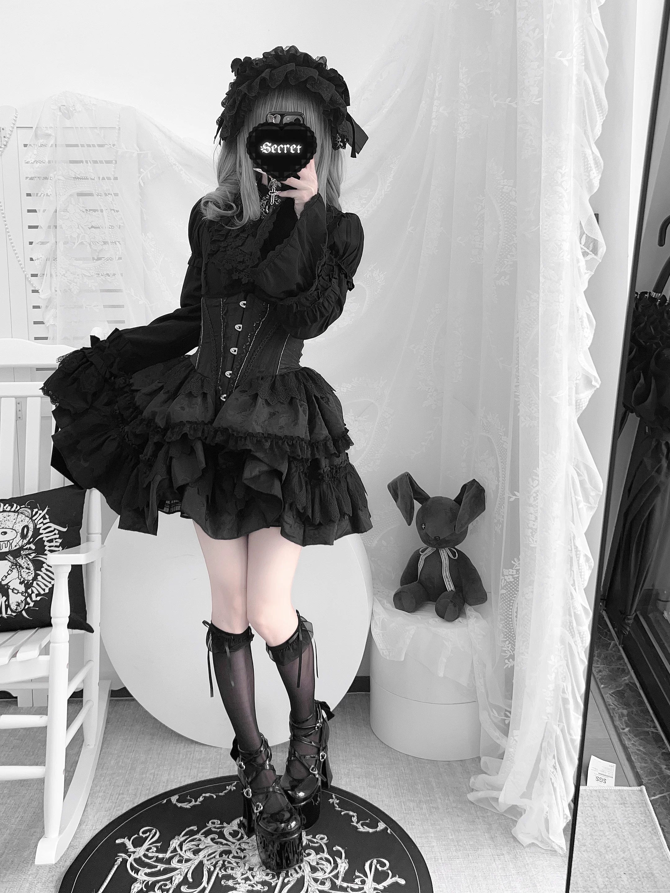 Eclipse Night - Gothic Lolita Shirt Set, Boning Corset Skirt 44391:807288