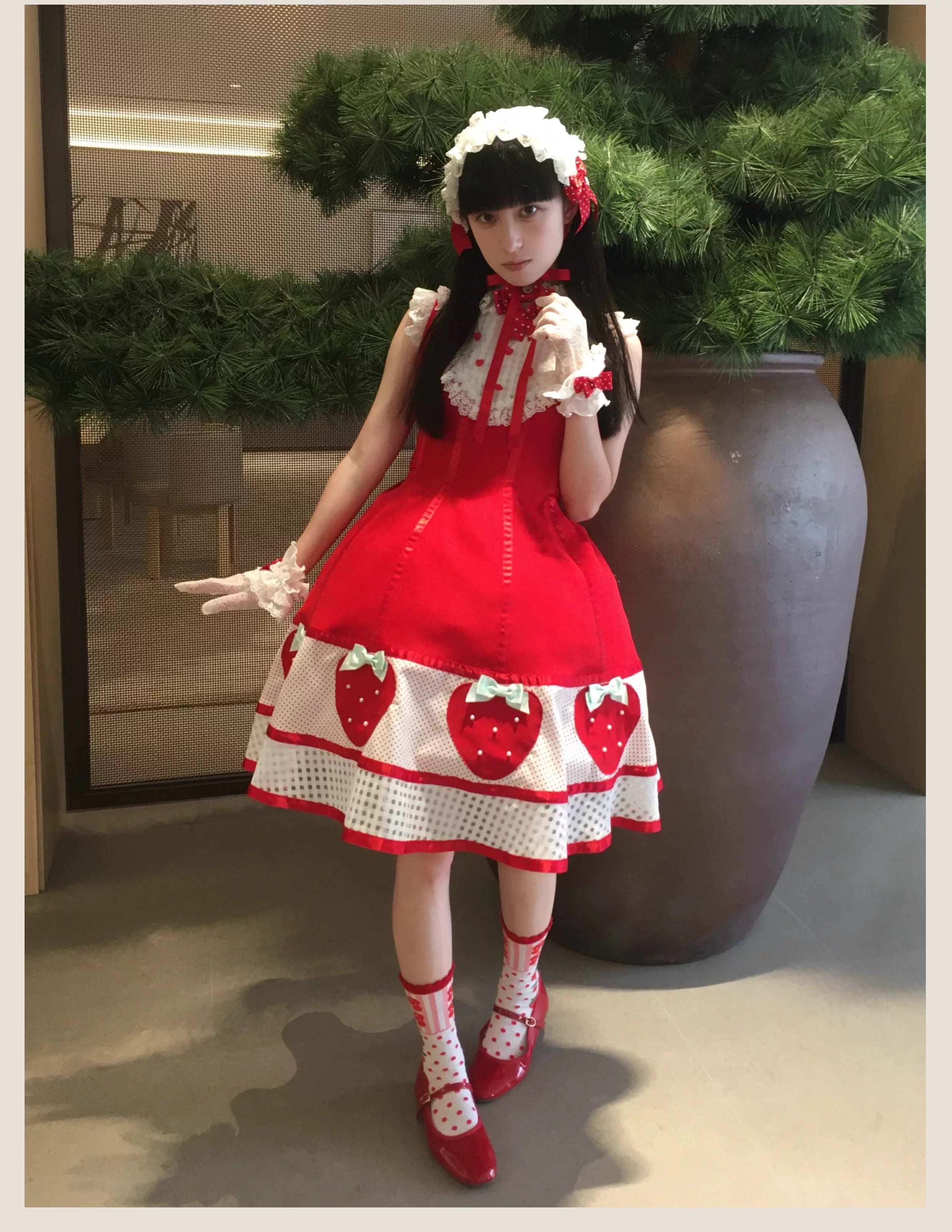 The Weird Strawberry Lady - Old School Lolita JSK, Hand-Studded Strawberry