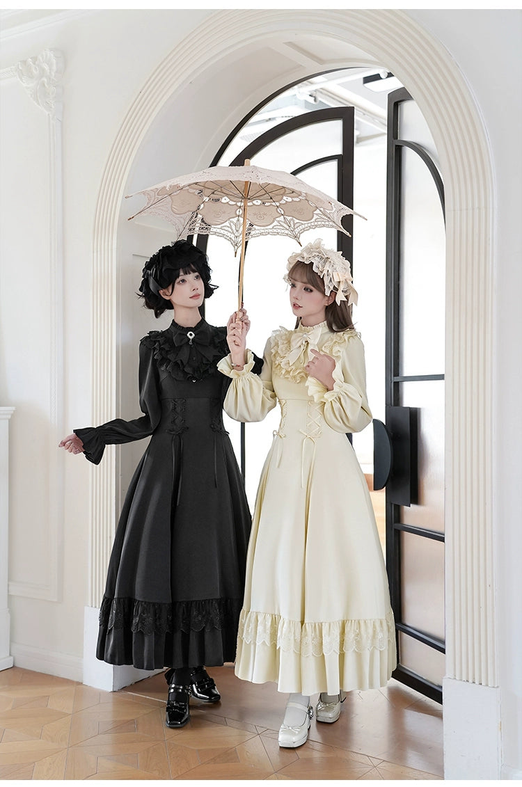 With PUJI - White Daylight - Elegant Lolita Long Sleeve OP Dress, Side Zipper 44042:793821