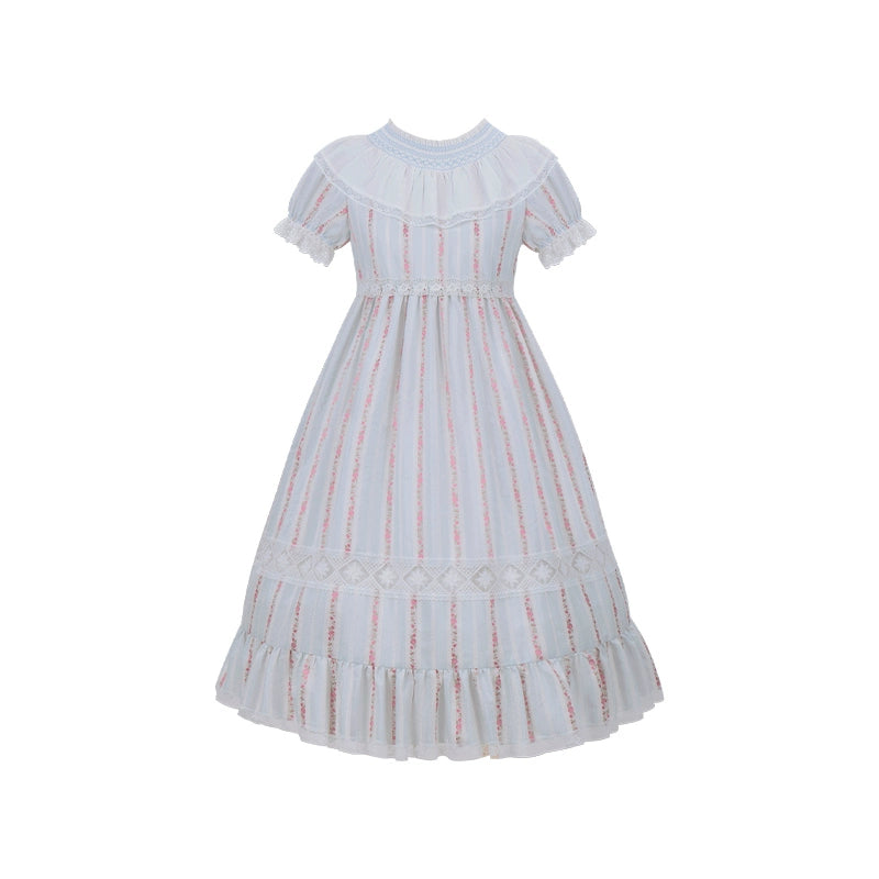 With PUJI - Annie's Dreamland - Cotton Lolita OP Dress Doll Collar Summer Dress S OP + Waist Tie