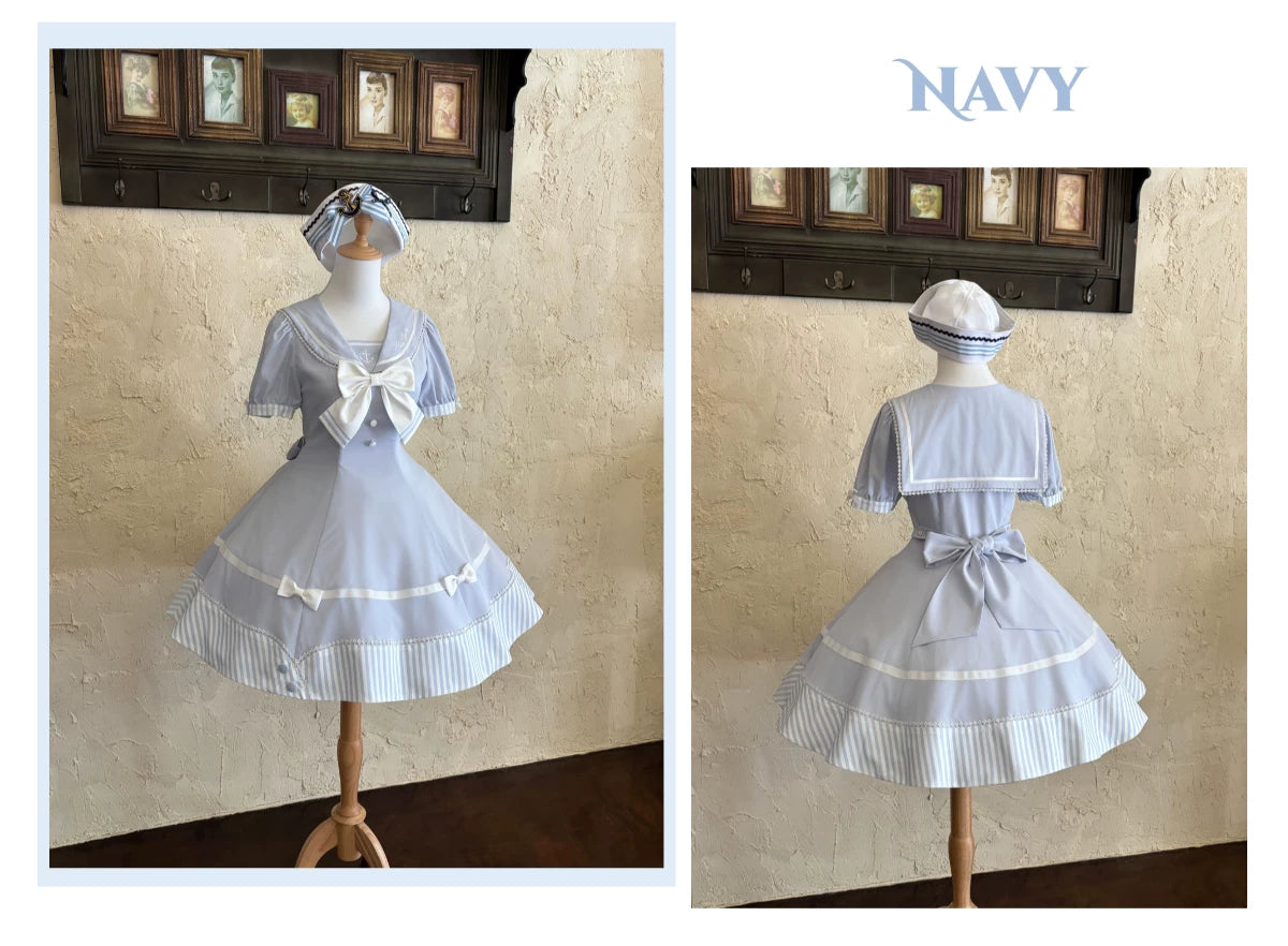 Little Sea Breeze - Summer Sailor Lolita OP Dress with Detachable Bow 45712:859198