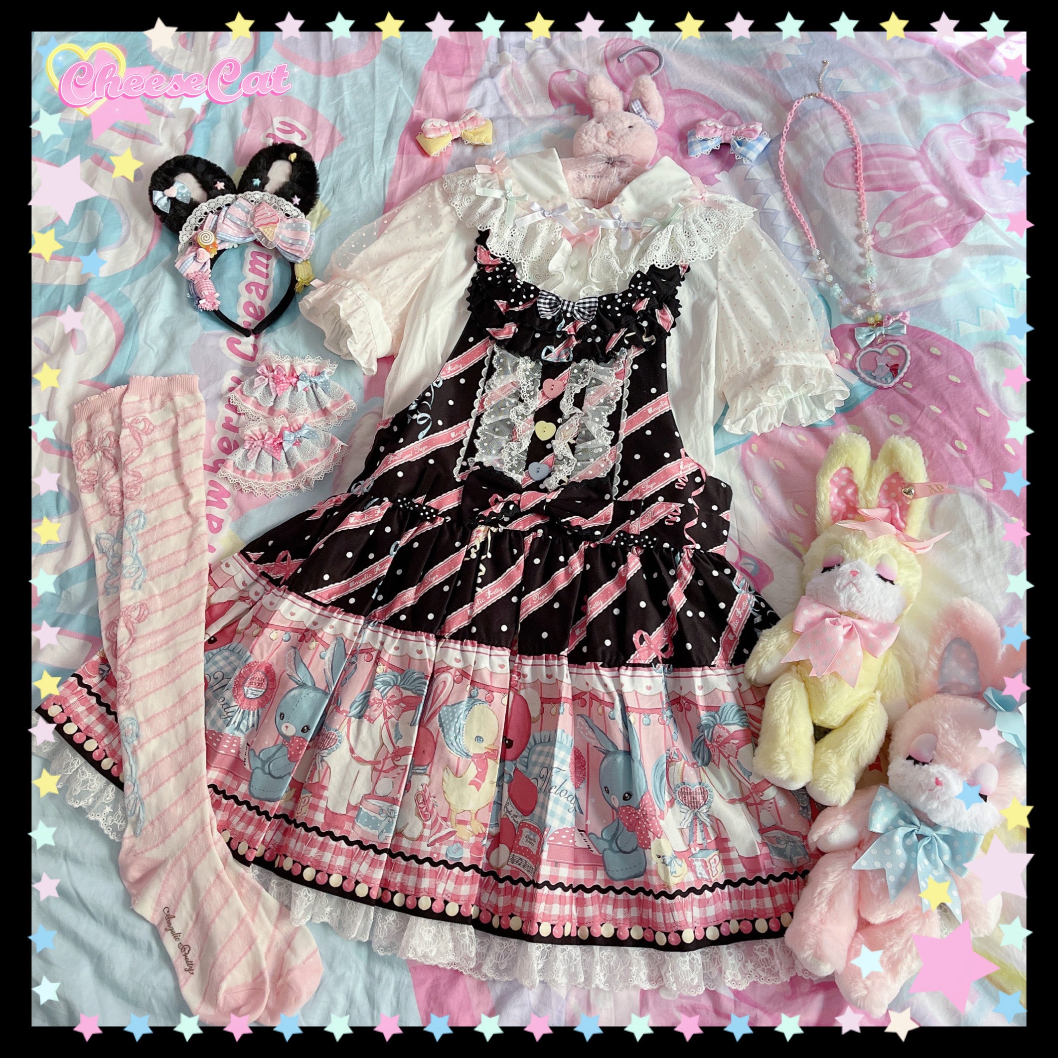 Cheese Cat - Sweet and Playful Strawberry Gingham Lace Cuffs